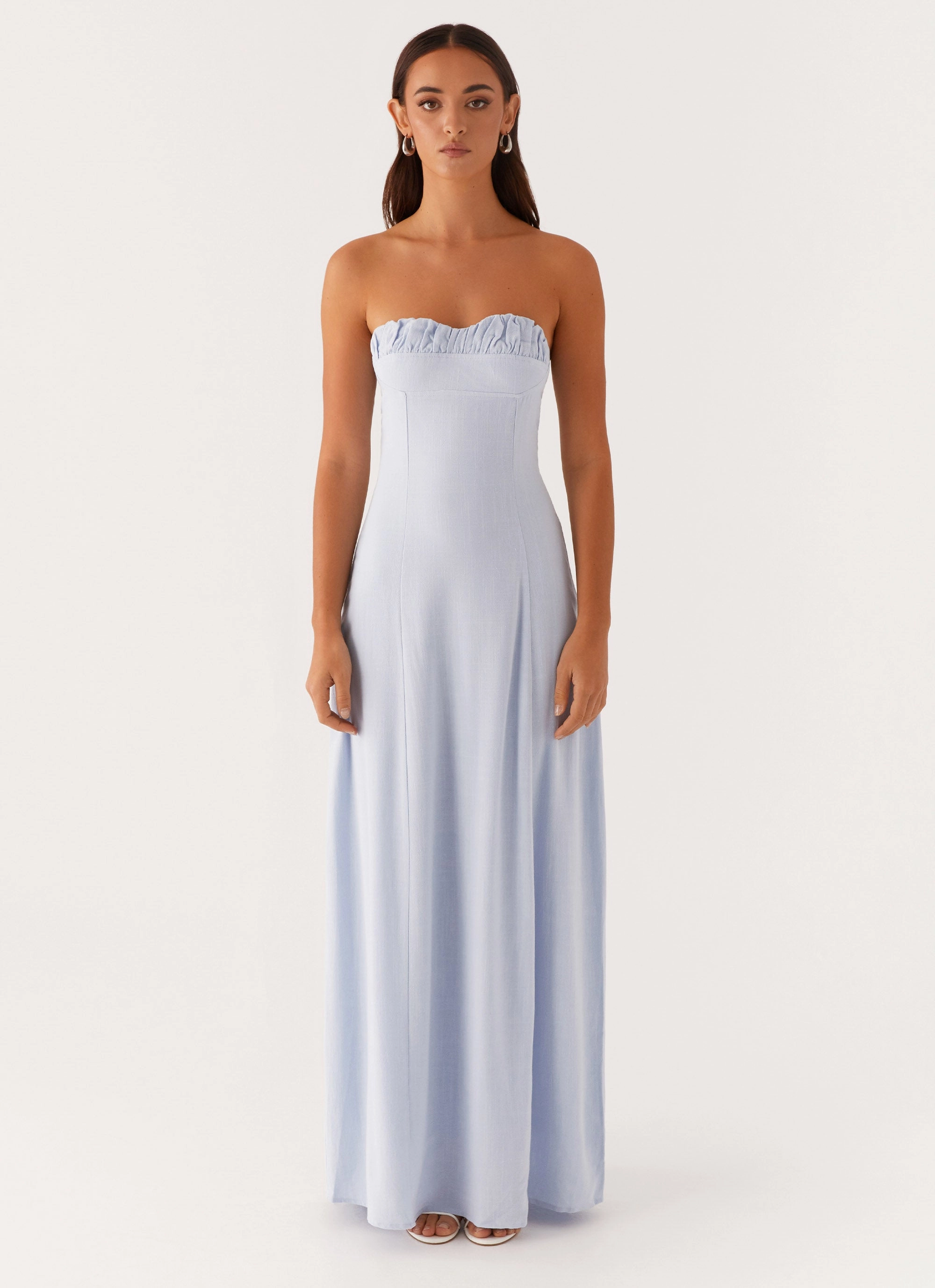 Tayla Linen Maxi Dress - Blue Fuzzy Jacket
