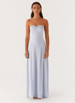 Tayla Linen Maxi Dress - Blue Fuzzy Jacket