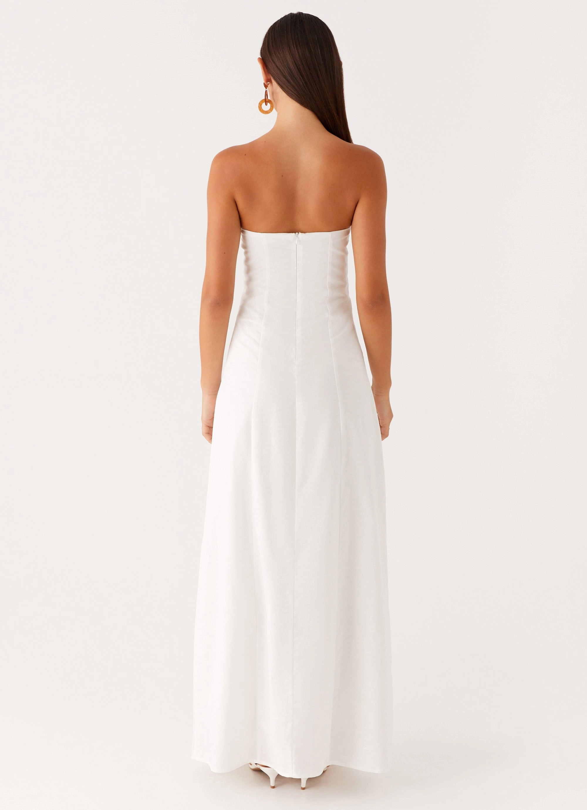 Tayla Linen Maxi Dress - White Flattering Layer Built-In-Slip