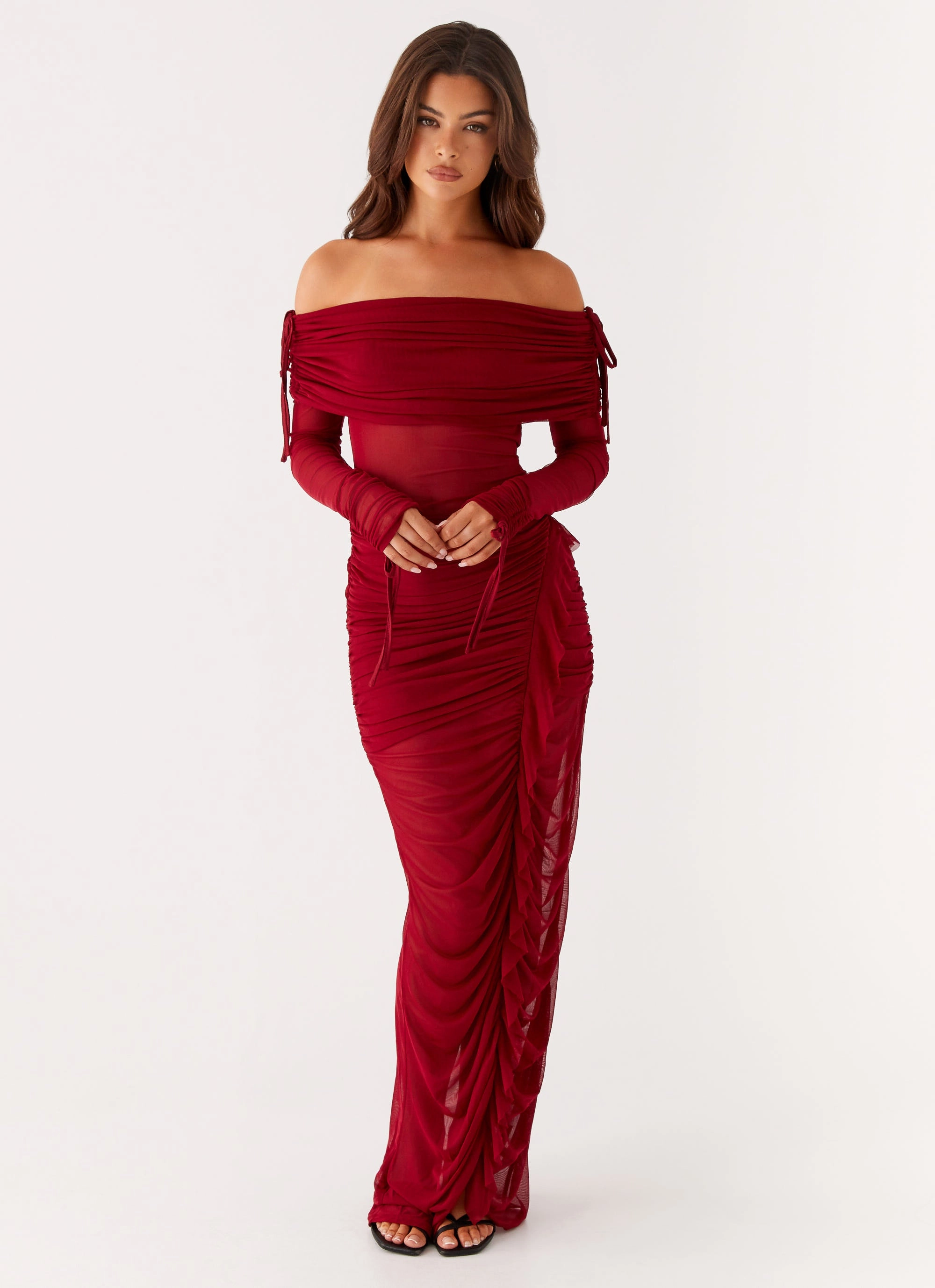 Teala Mesh Maxi Dress - Red Young Edge