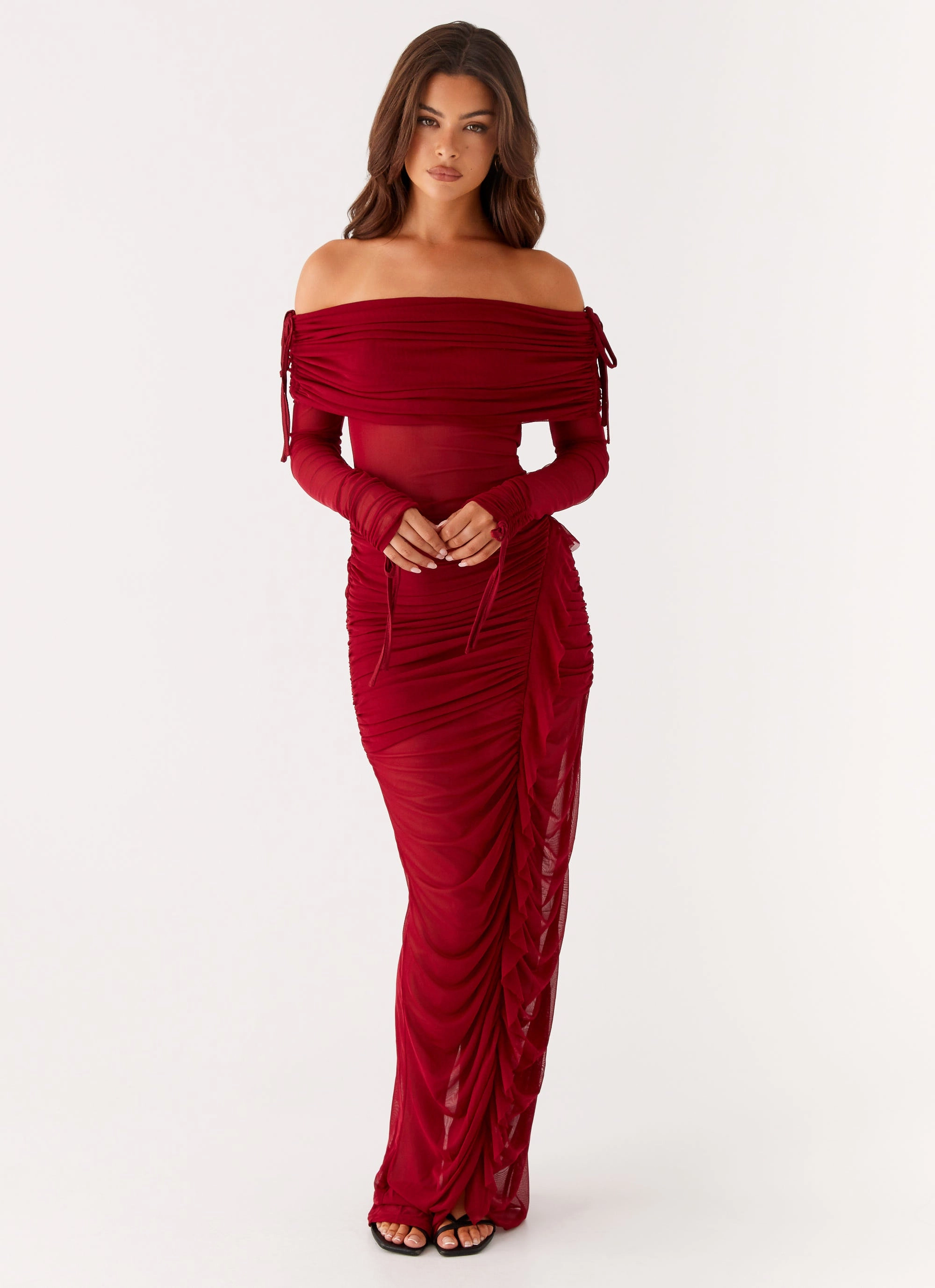 Elegant formal piece Daily Favorite Teala Mesh Maxi Dress - Red
