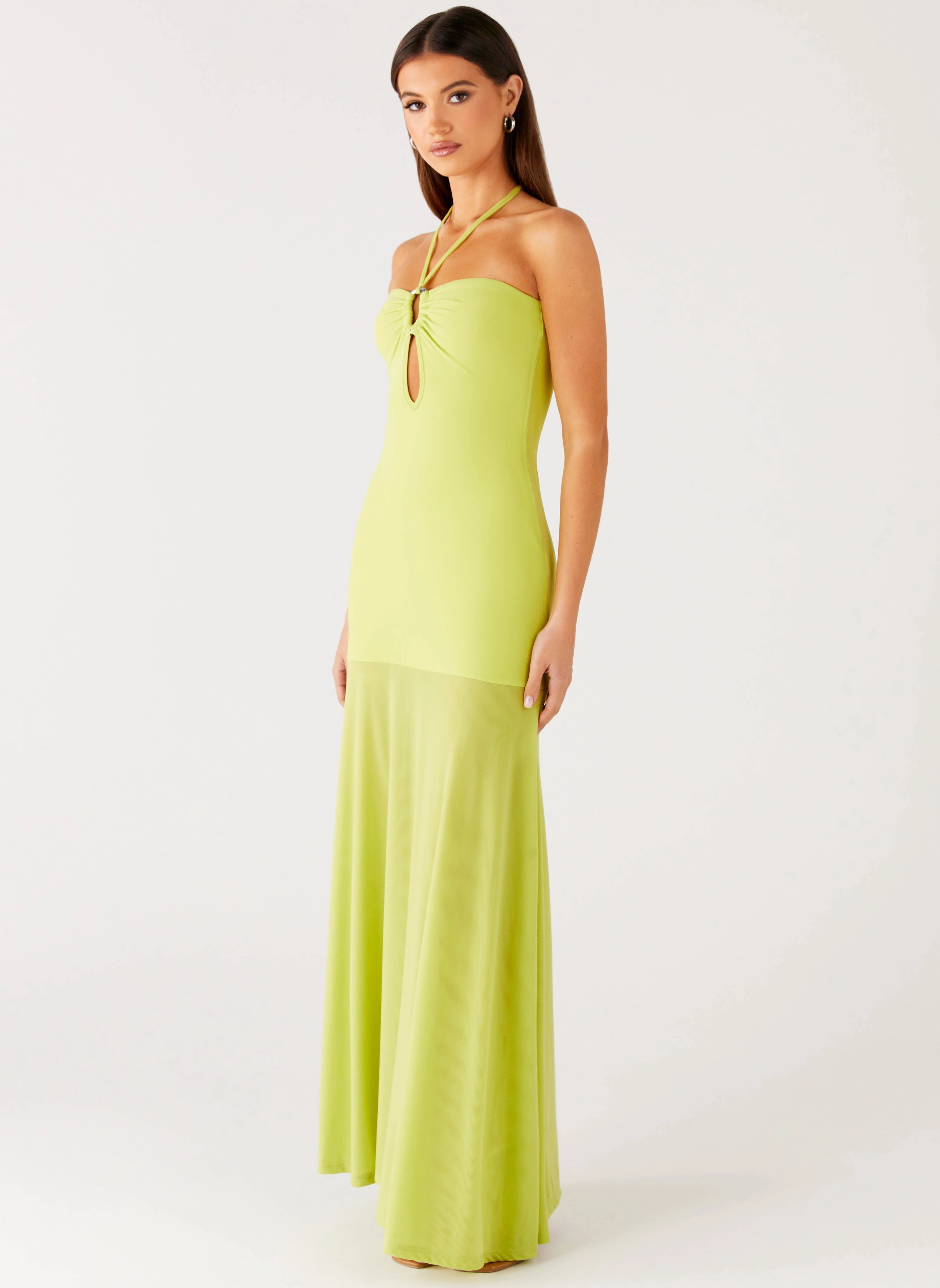 Claria Maxi Dress - Lime Stylish Protective Coat Matte Fabric