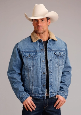 RipResistant Reinforcement Stetson Mens Faux Sherpa Blue 100% Cotton Denim Jacket