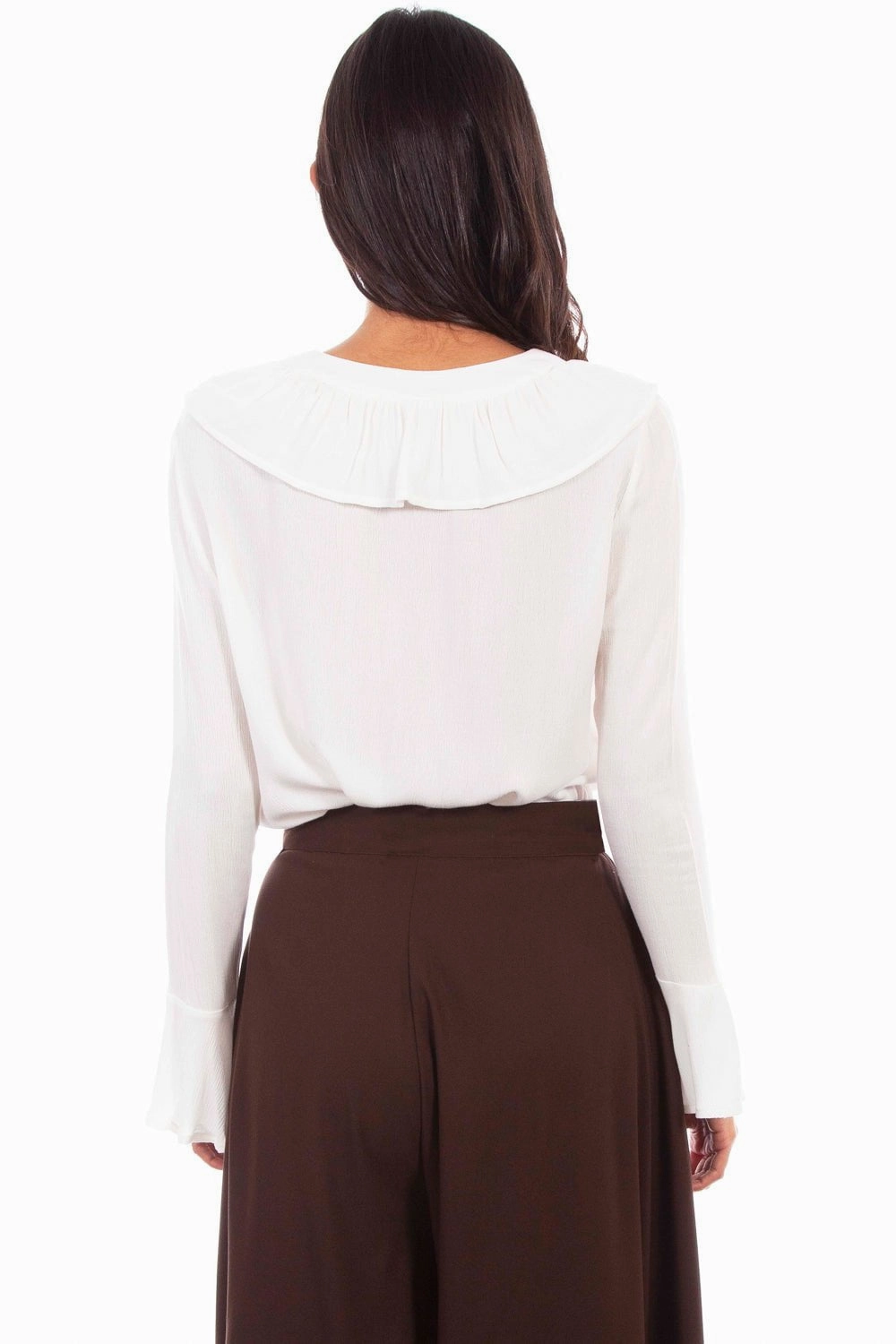 Personalized Touch Scully Womens Tie Front Ruffle White 100% Rayon L/S Blouse