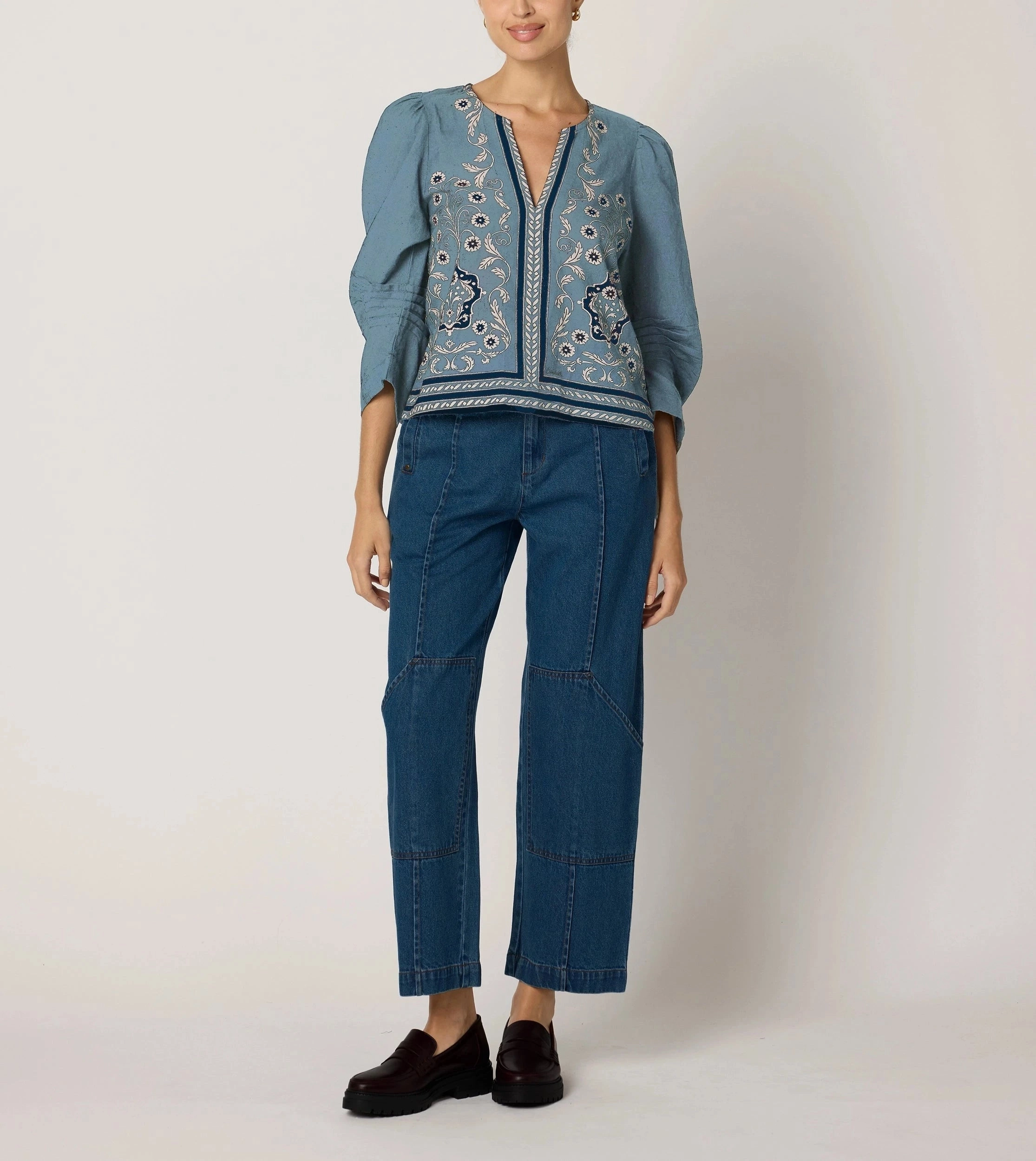 Tapered Side Panels Farrah Blouse | Cardamon Blue