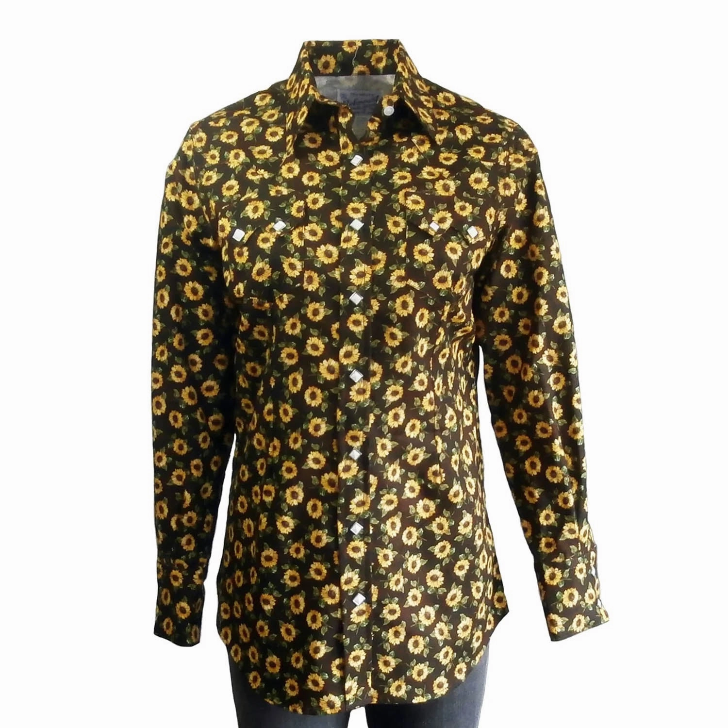 checkered pattern Rockmount Womens Vintage Floral Western Brown 100% Cotton L/S Shirt