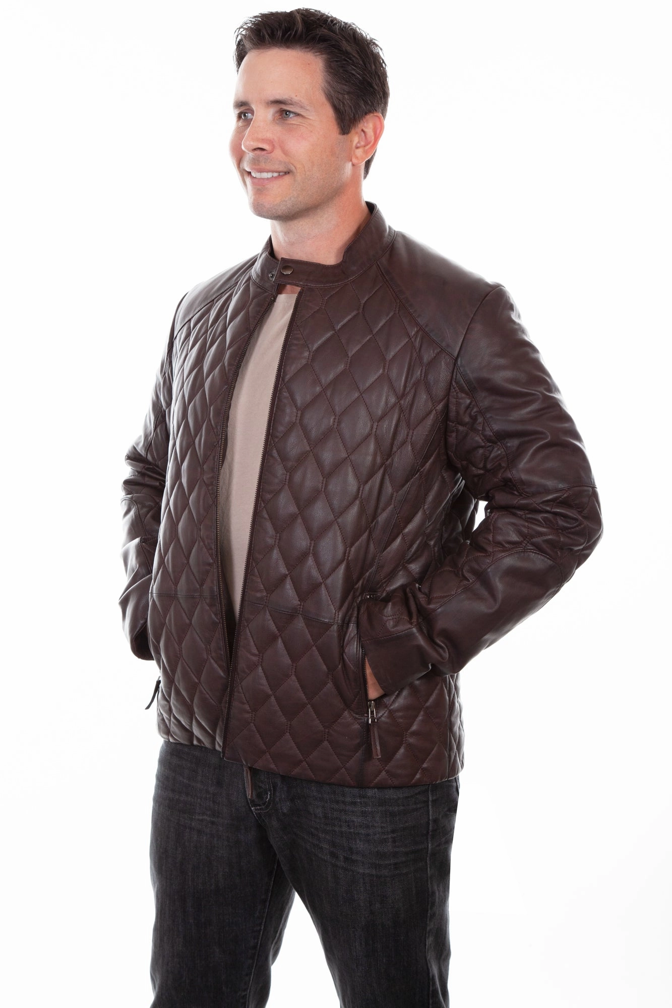 Scully Mens Chocolate Leather Quilted Jacket ModularLayering