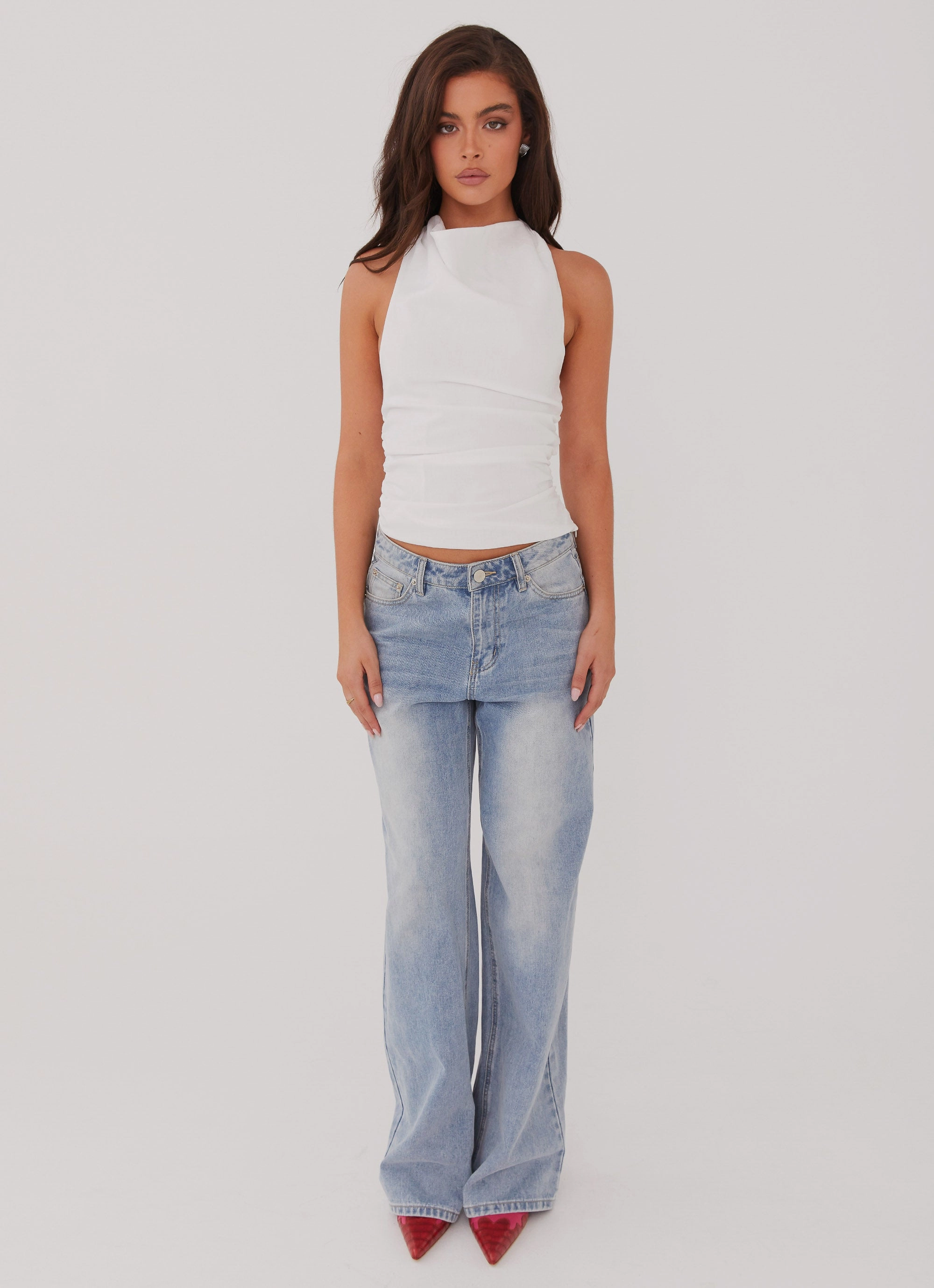 Cloud Whisper Linen Top - White Printed top Cool Fabric