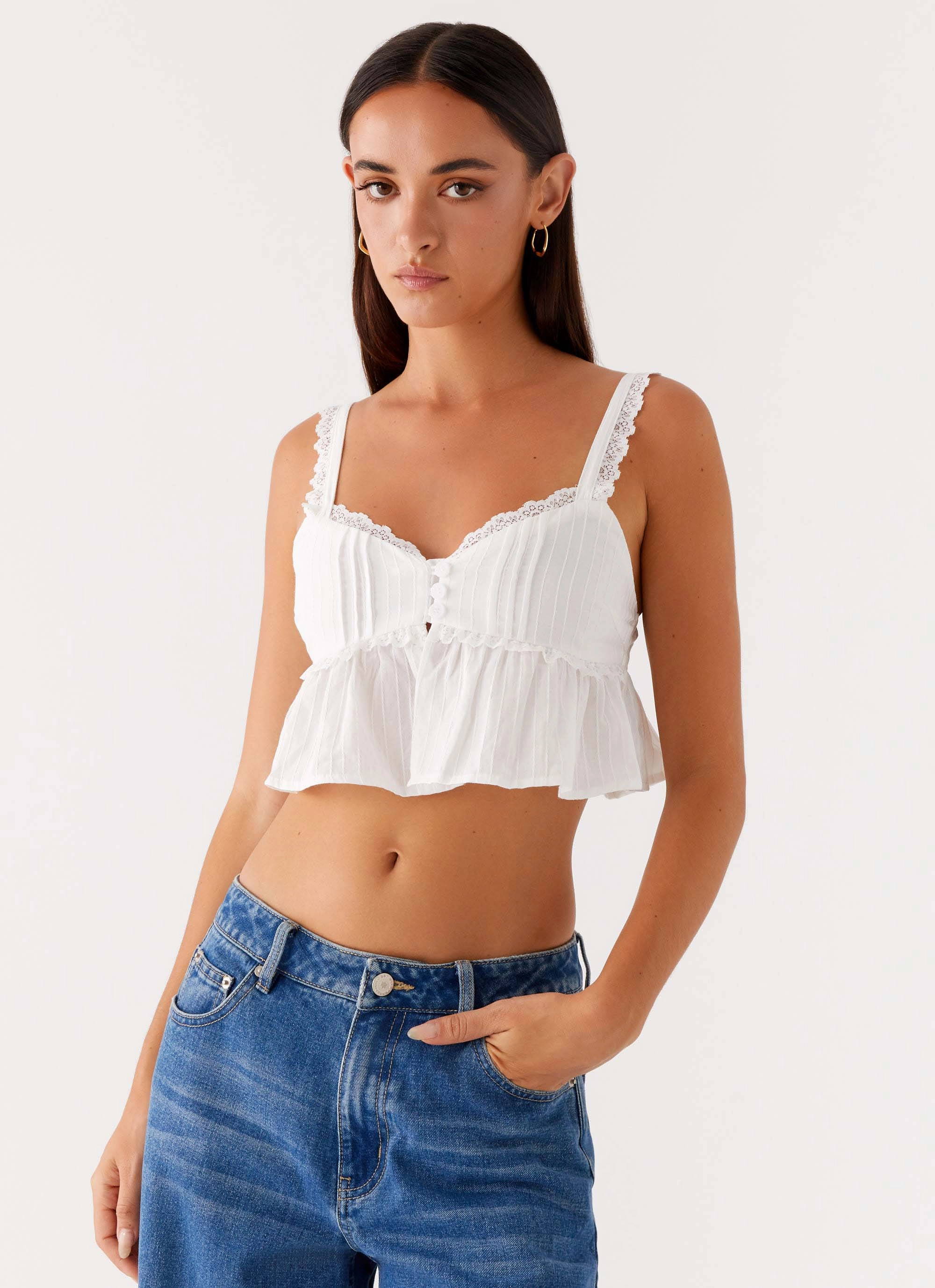 VentilatedArmholes Double Stitched Seams Elliana Cami Top - White