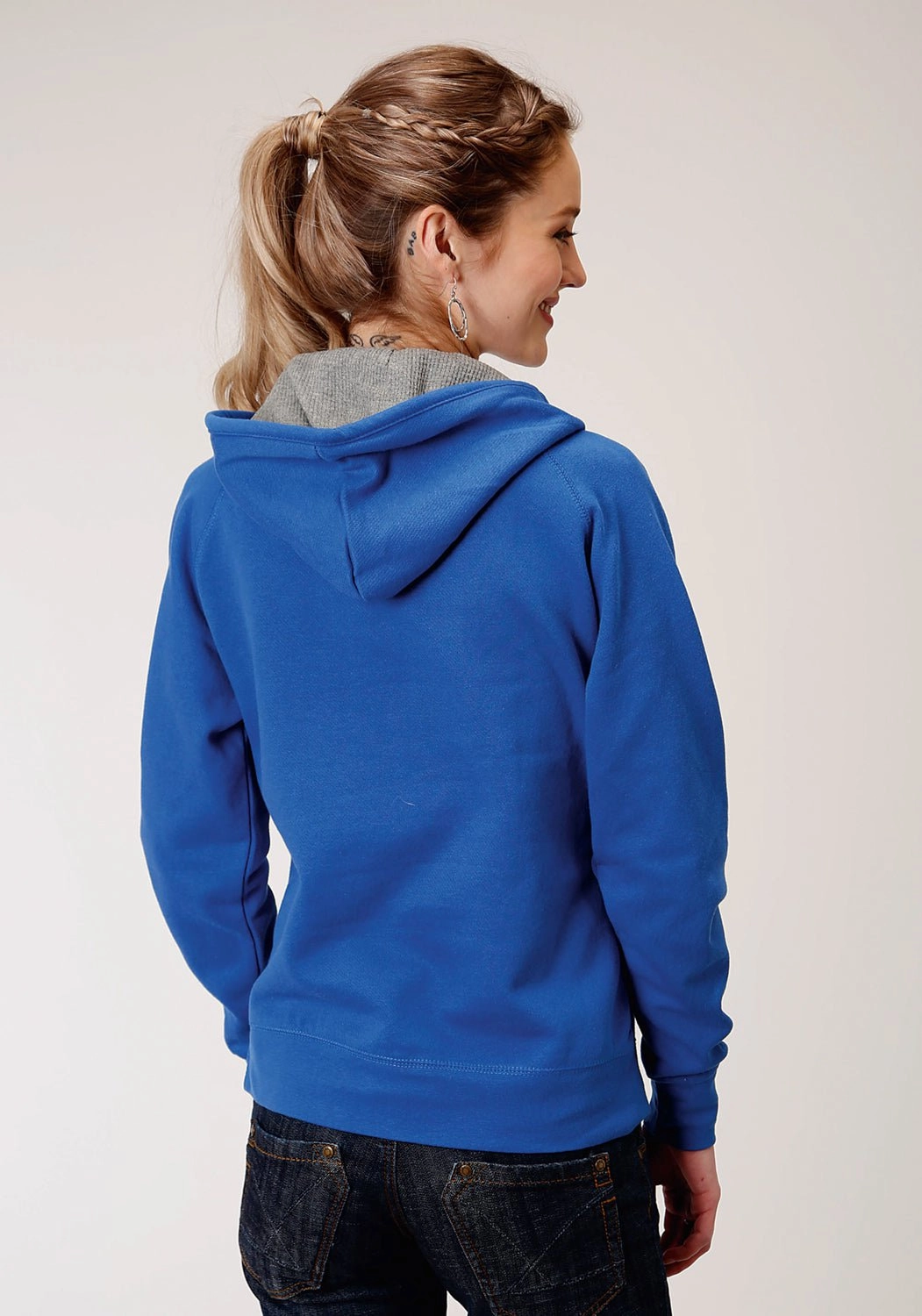 Winter Must-Have Knit Winter Comfort Wear Roper Womens Blue Cotton Blend Bronc Rider Cactus Hoodie