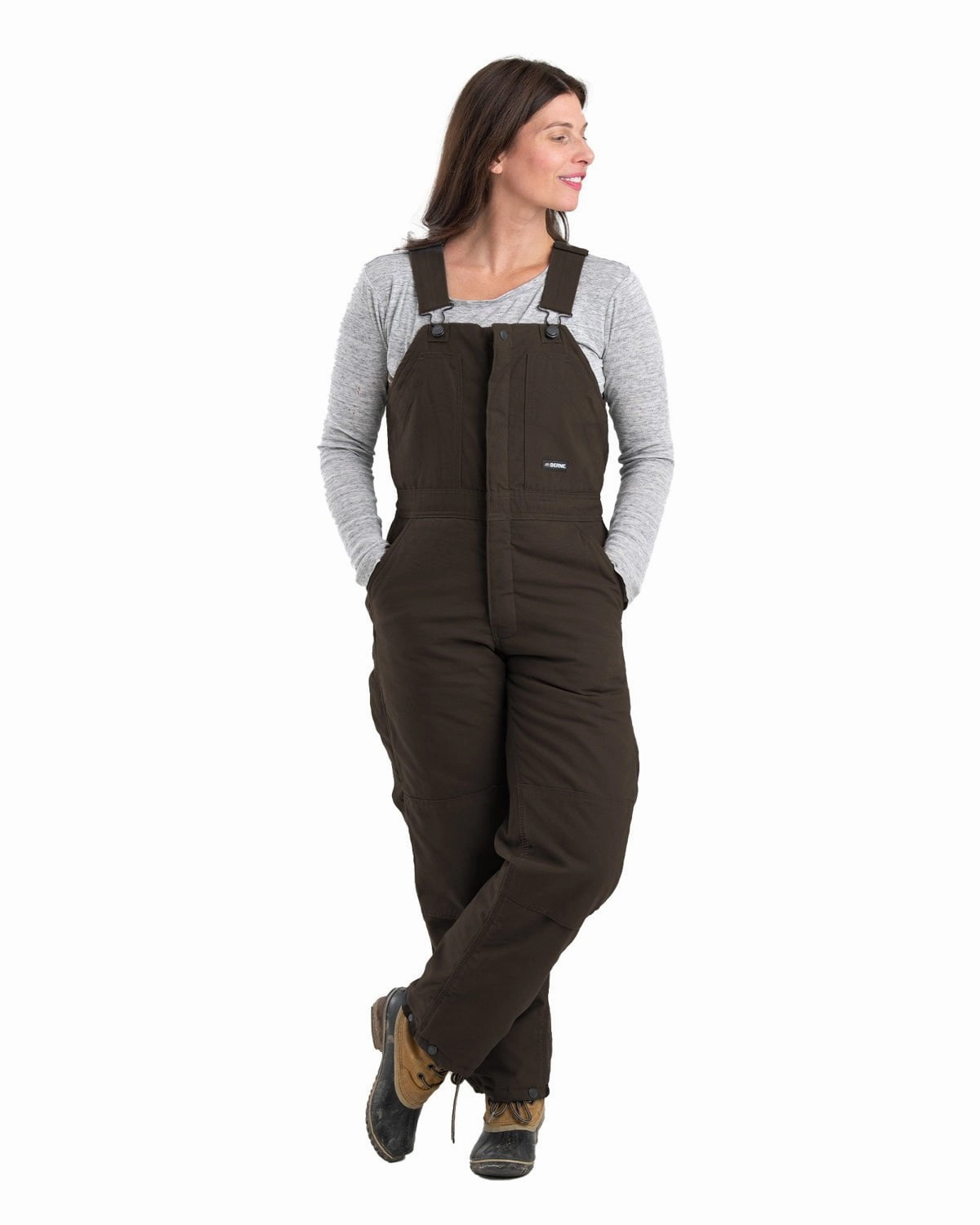 Berne Apparel Womens Softstone Duck Insulated Dark Brown 100% Cotton Bib Overall Seam Sealed Technology