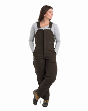 Berne Apparel Womens Softstone Duck Insulated Dark Brown 100% Cotton Bib Overall Seam Sealed Technology