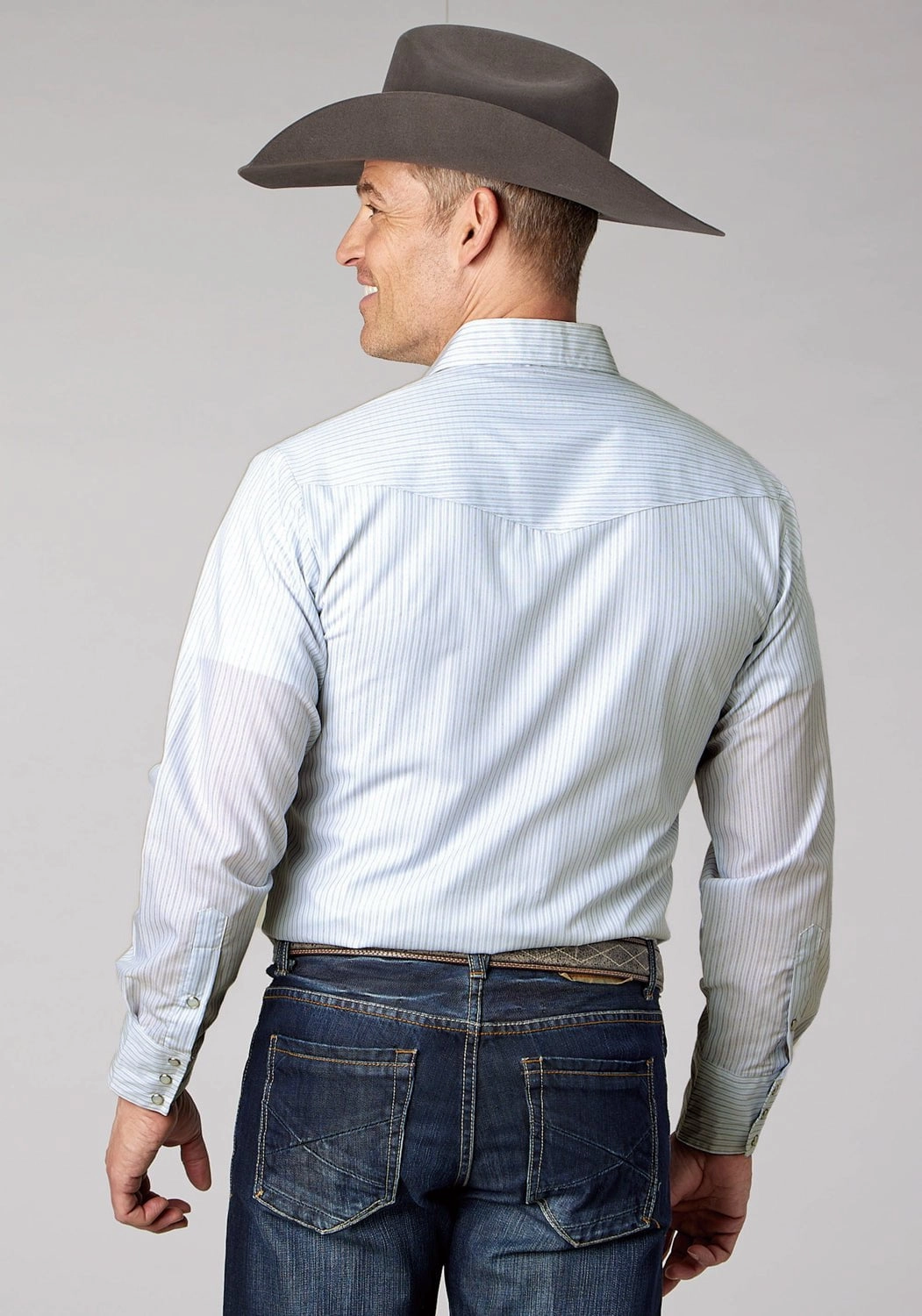 All Purpose Weave Design Roper Mens 2072 Stripe Light Blue/White Poly/Cotton L/S Shirt