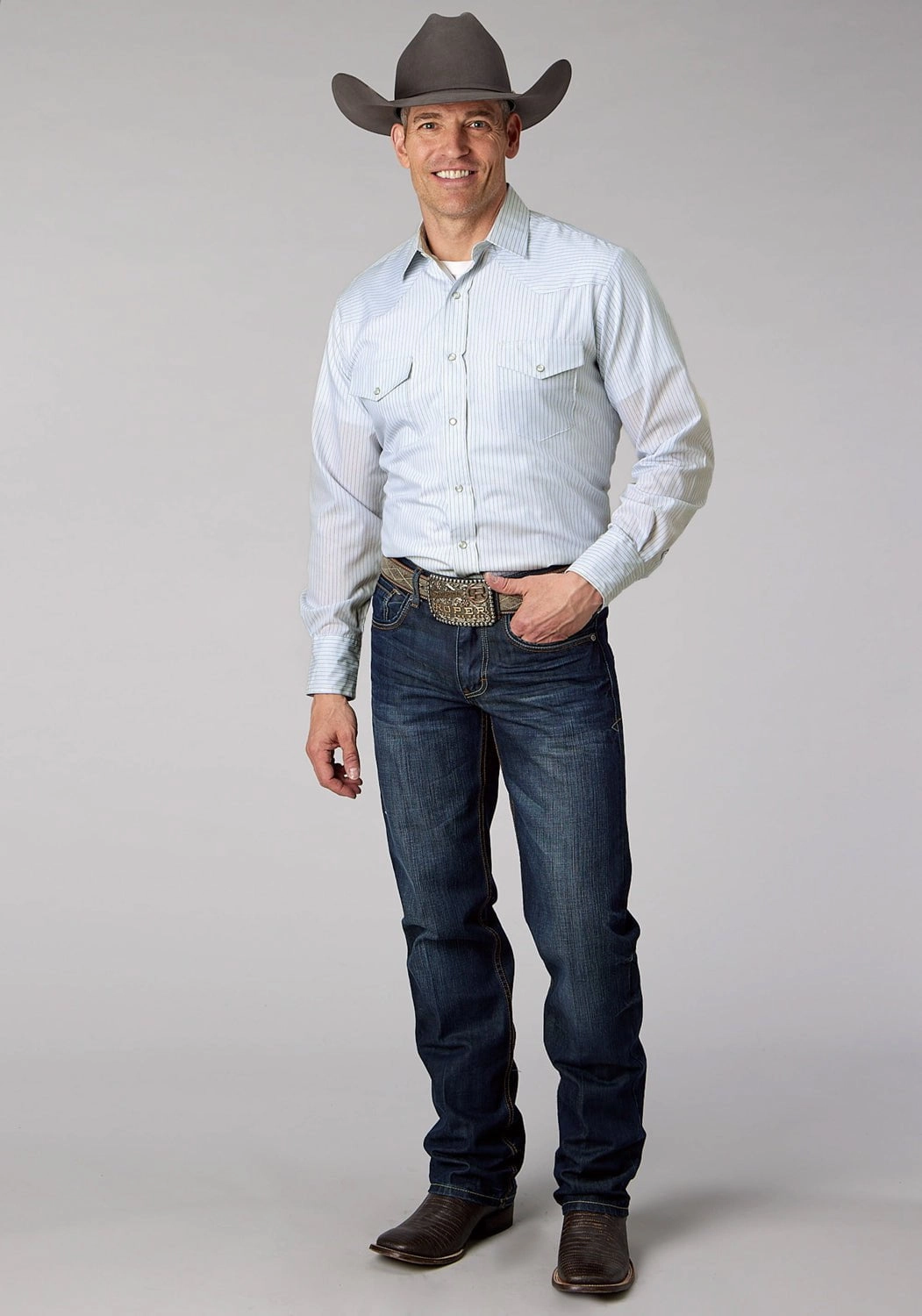 Organic Cotton Roper Mens 2072 Stripe Light Blue/White Poly/Cotton L/S Shirt