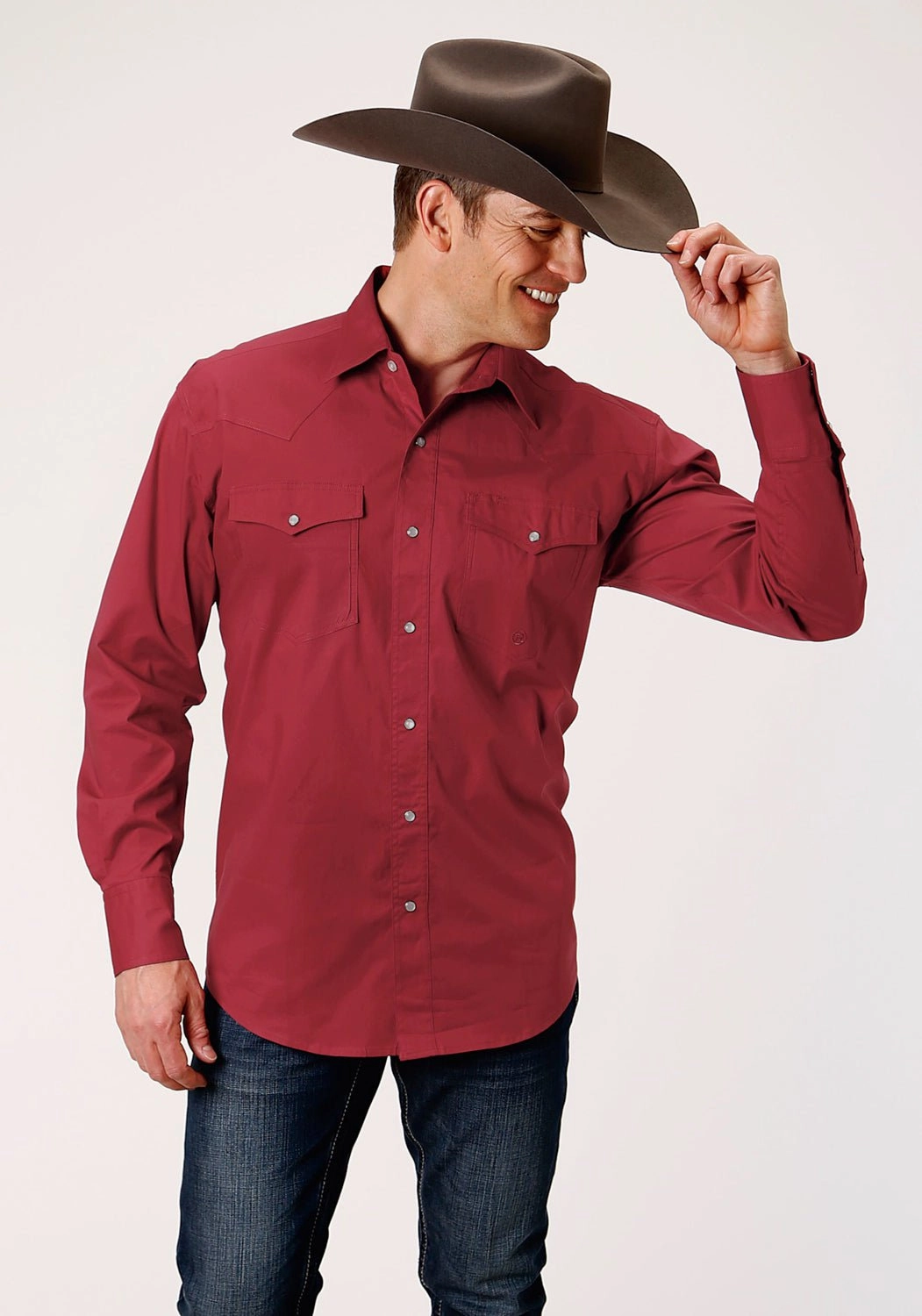 Advanced Moisture Management Refined Aesthetic Roper Mens Red Cotton Blend Stretch Poplin L/S Tall Shirt