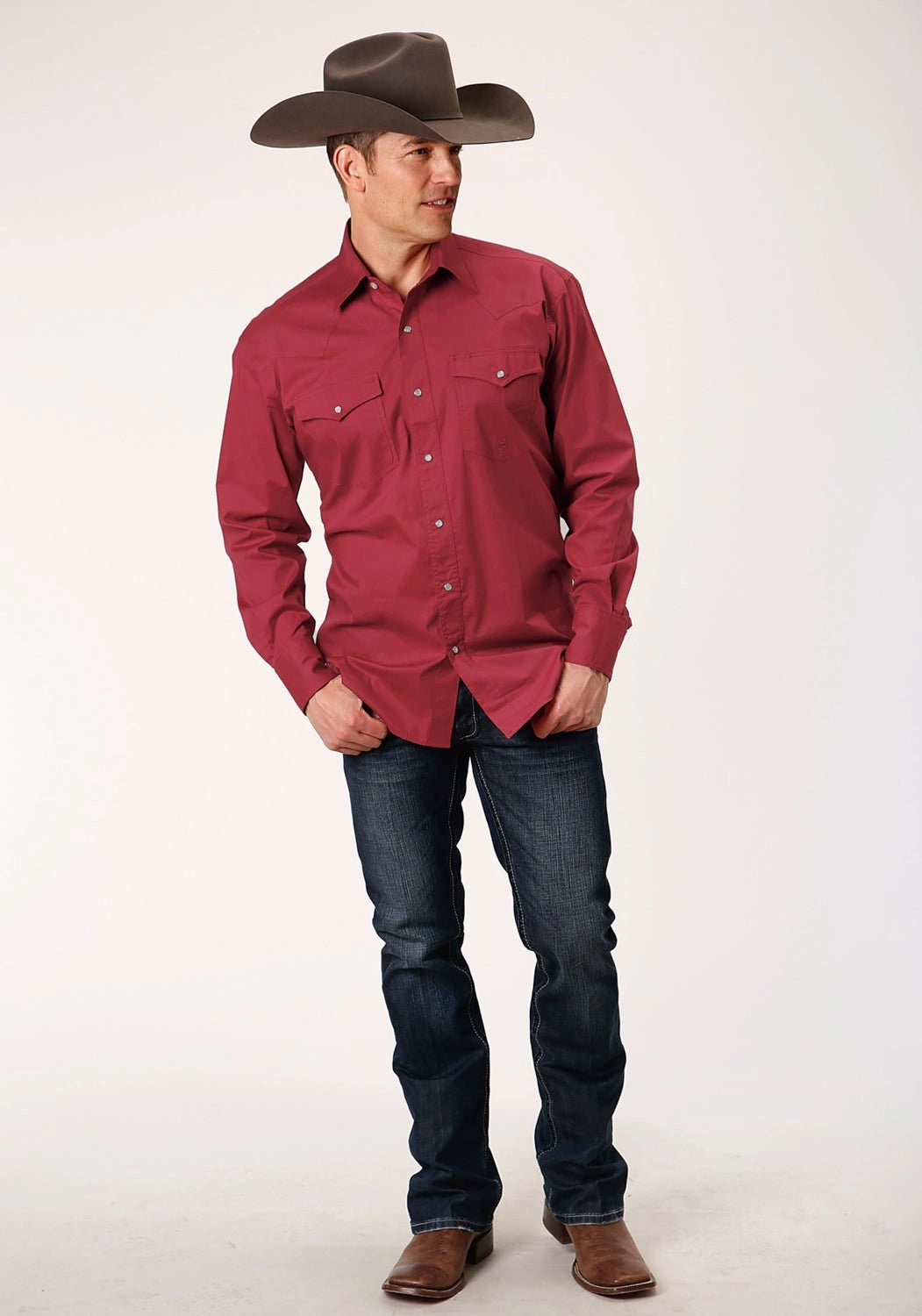 Trendsetting Design Roper Mens Red Cotton Blend Stretch Poplin L/S Tall Shirt