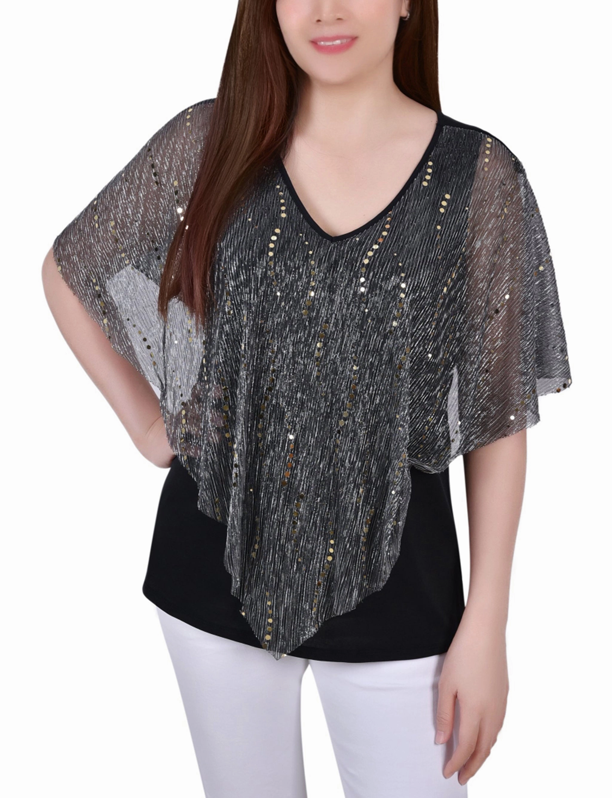Pleated Mesh Poncho With Foil Anti Slip Shoulder Padding