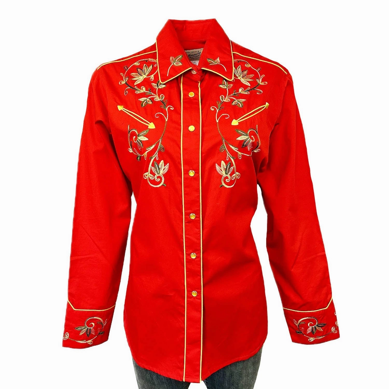 Rockmount Womens Vintage Variegated Floral Red 100% Cotton L/S Shirt Versatile Outfit Reinforced Side Vents