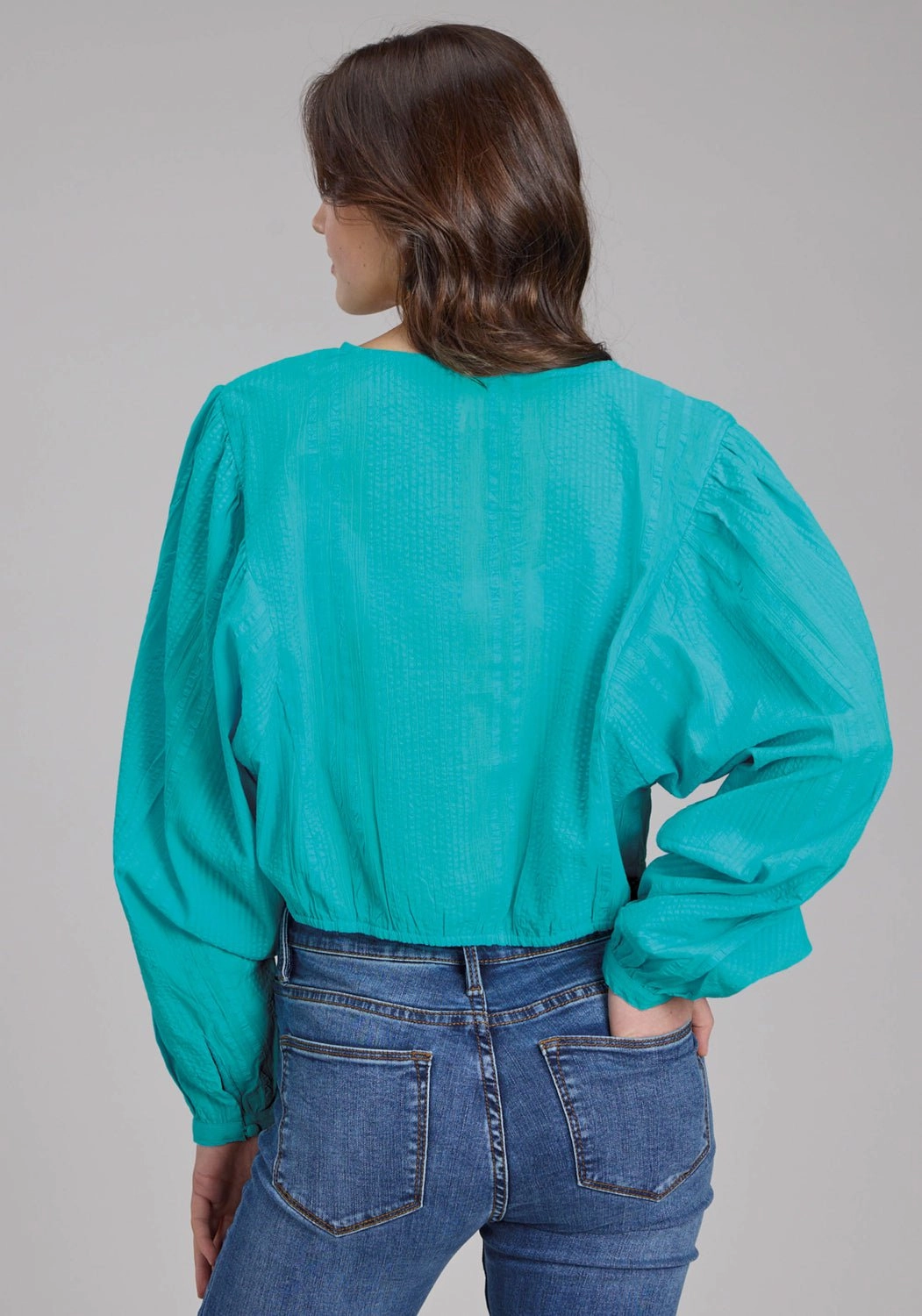 Cooling Mesh Lining Roper Womens Cropped Seersucker Turquoise 100% Cotton L/S Blouse