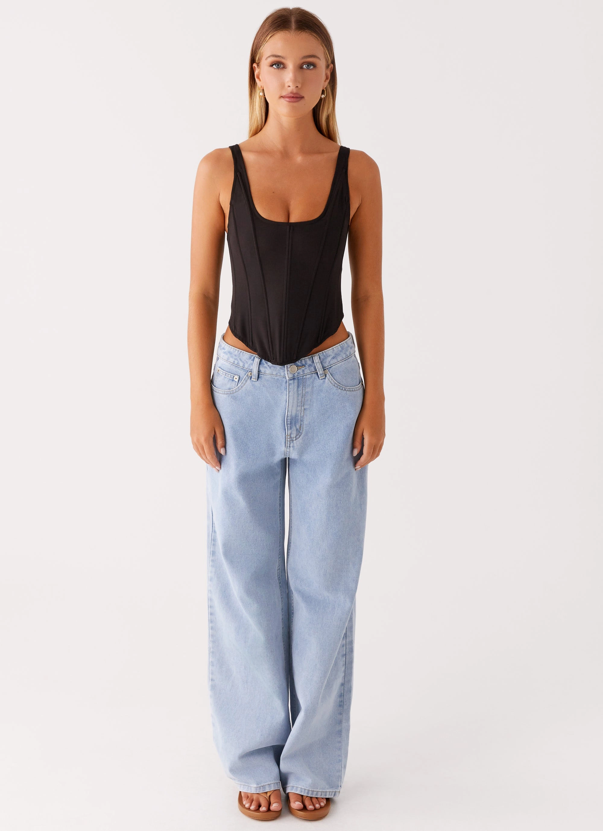 Narelle Corset Top - Black Wrinkle Resistant Weave