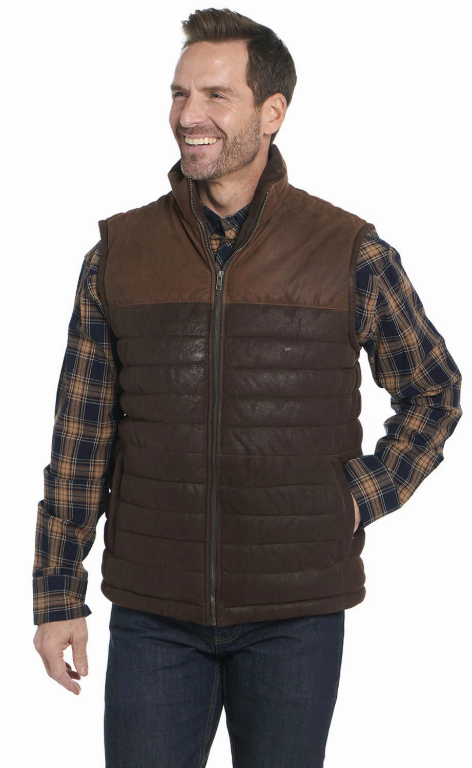 UltraQuietMaterial Lightweight Construction Cripple Creek Mens Quilt-Stitched Two-Tone Mustang Leather Leather Vest