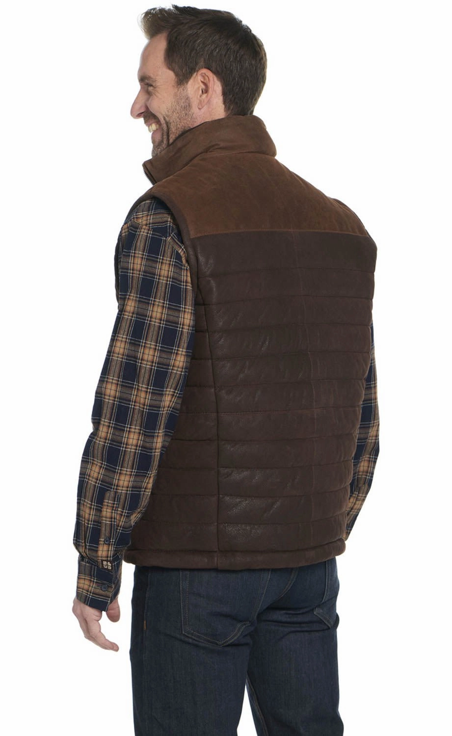 ExpandableSideGussets Cripple Creek Mens Quilt-Stitched Two-Tone Mustang Leather Leather Vest