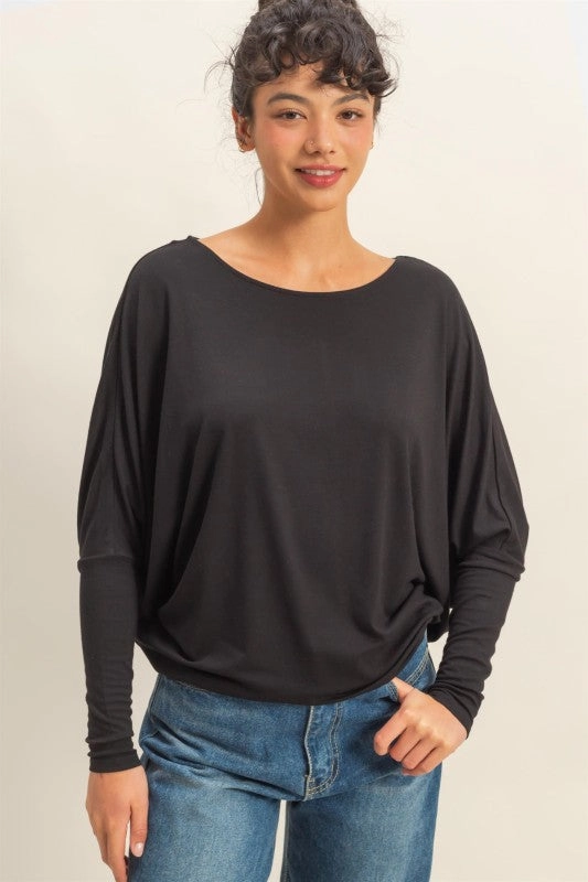 Anna Dolman Long Sleeve Top Tencel Lyocell Fiber TaglessCollar