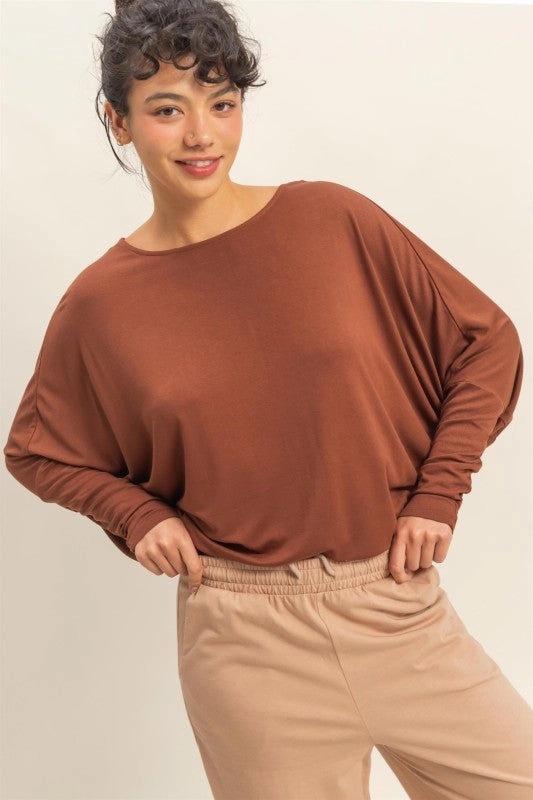 Snag Proof Weave Layered Sleeve Anna Dolman Long Sleeve Top