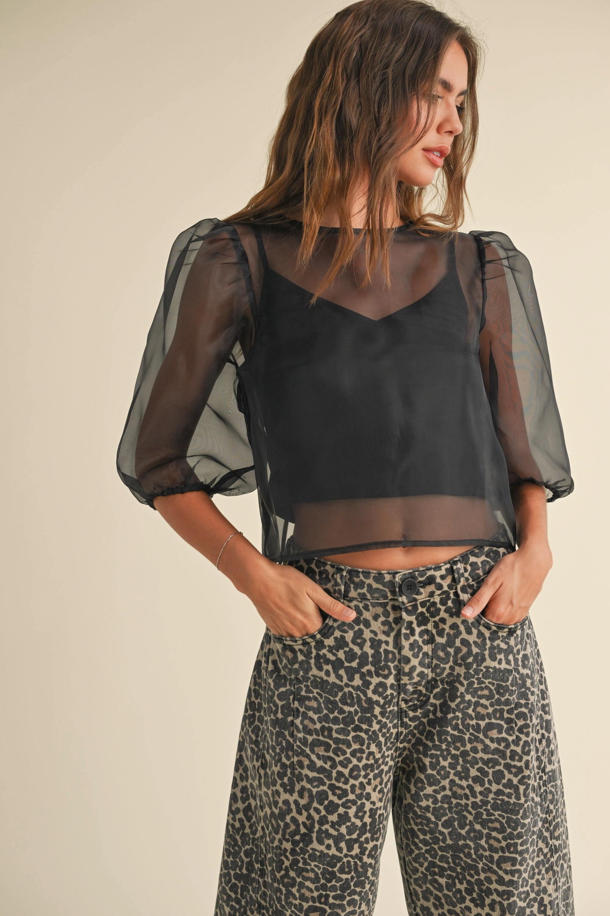 DropShoulder FoldableFeature My Way Sheer Top