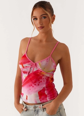 Claudie Mesh Top - White Pink Lilly ContrastTipping