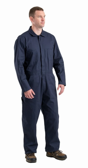 Heat Sealed Seams Berne Mens Navy Cotton Blend Highland Flex Unlined Coverall