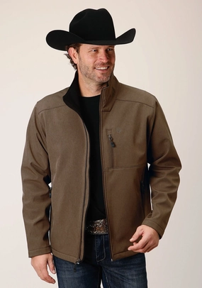 Roper Mens Hi-Tech Brown Poly/Spandex Softshell Jacket Noise Reduction Design All Day Comfort