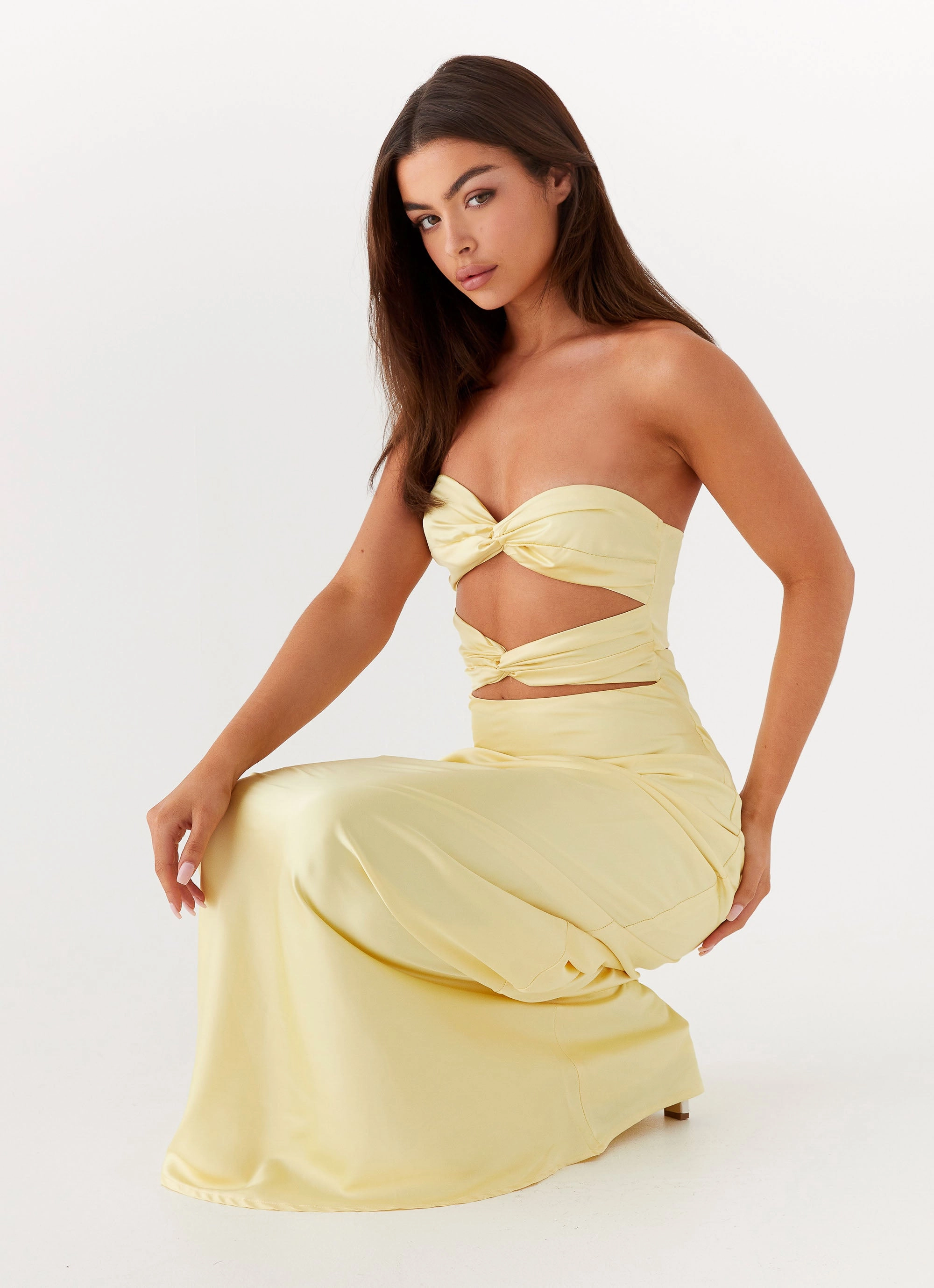 Tianna Strapless Maxi Dress - Yellow Clean Style