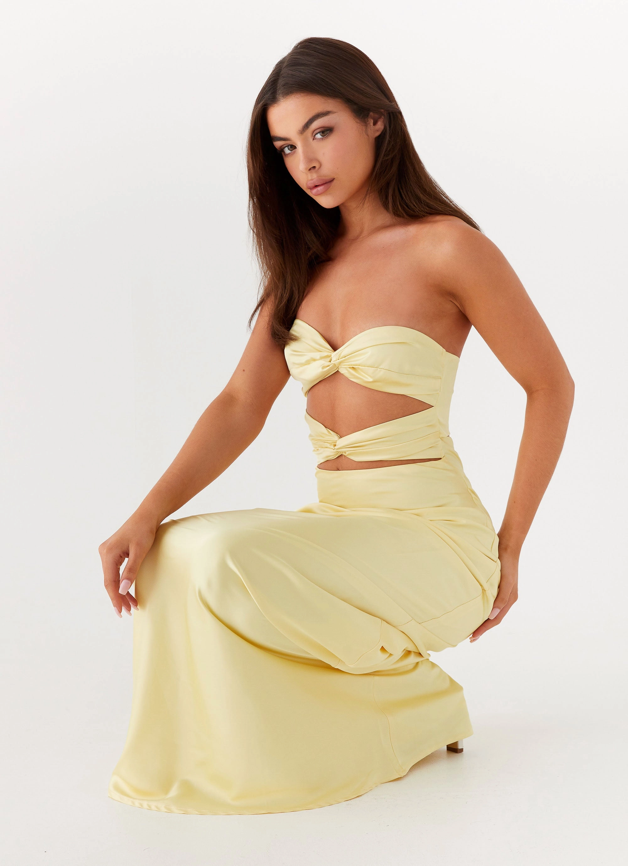 Cool Weather Wear Tianna Strapless Maxi Dress - Yellow