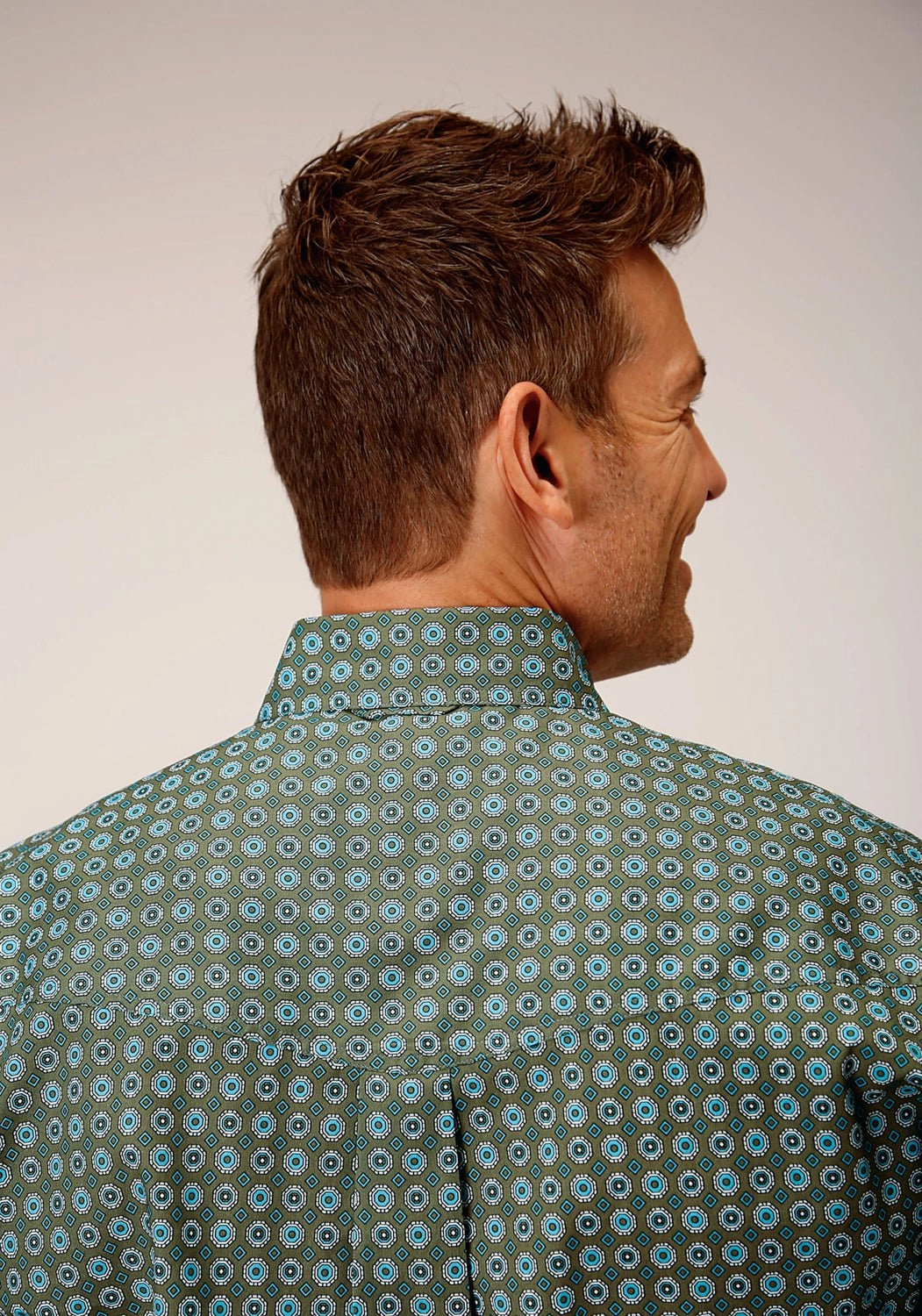 Roper Mens Olive Foulard Green 100% Cotton L/S Shirt Earthy Hue