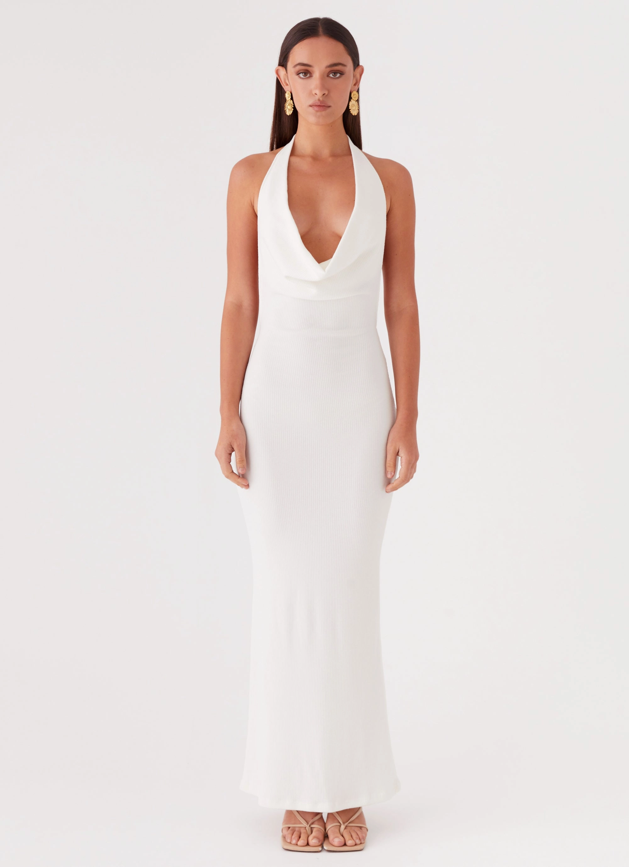 Ribbed-Texture Anella Maxi Dress - White