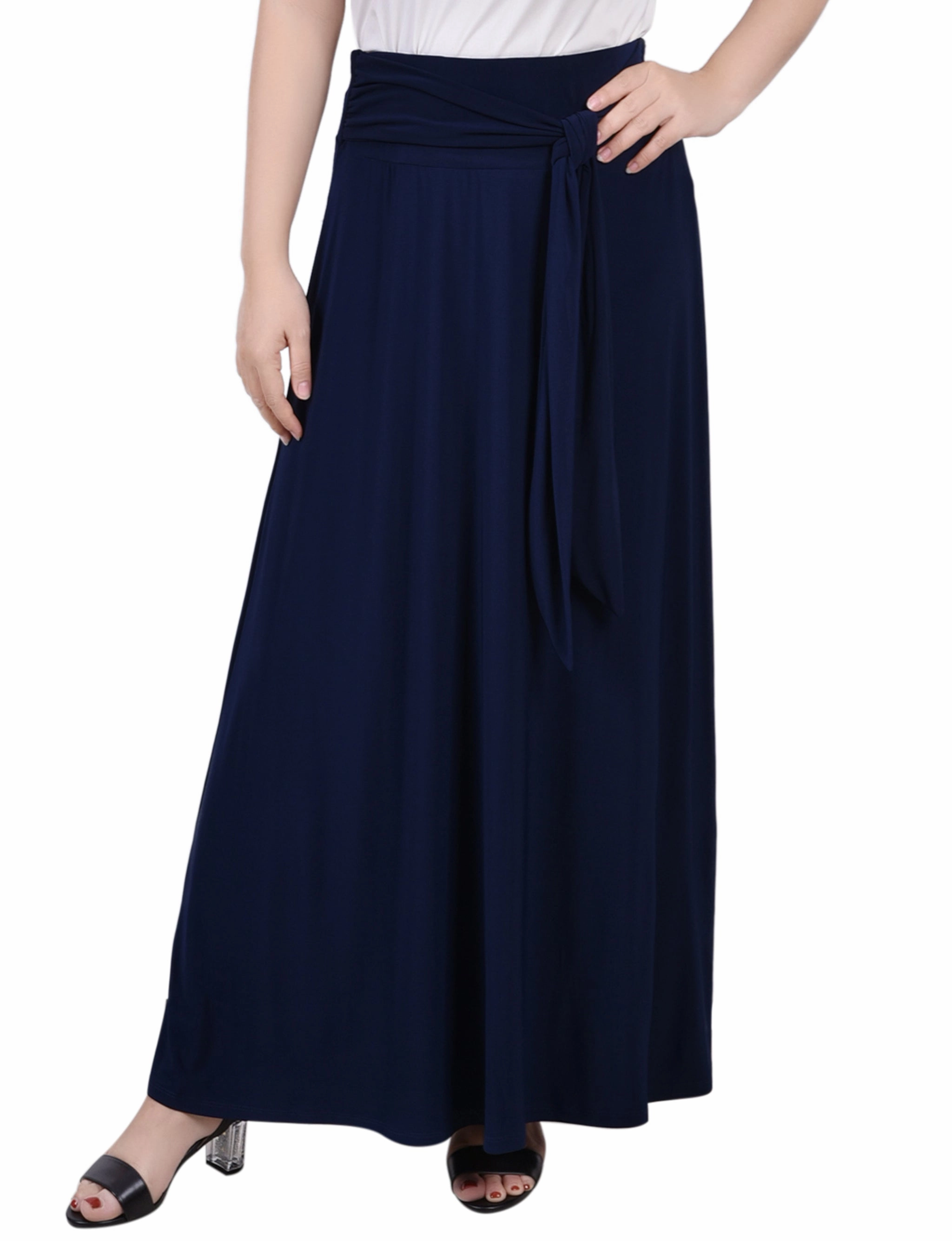 Fresh Tones Comfy Detail Maxi Skirt With Sash Waist Tie