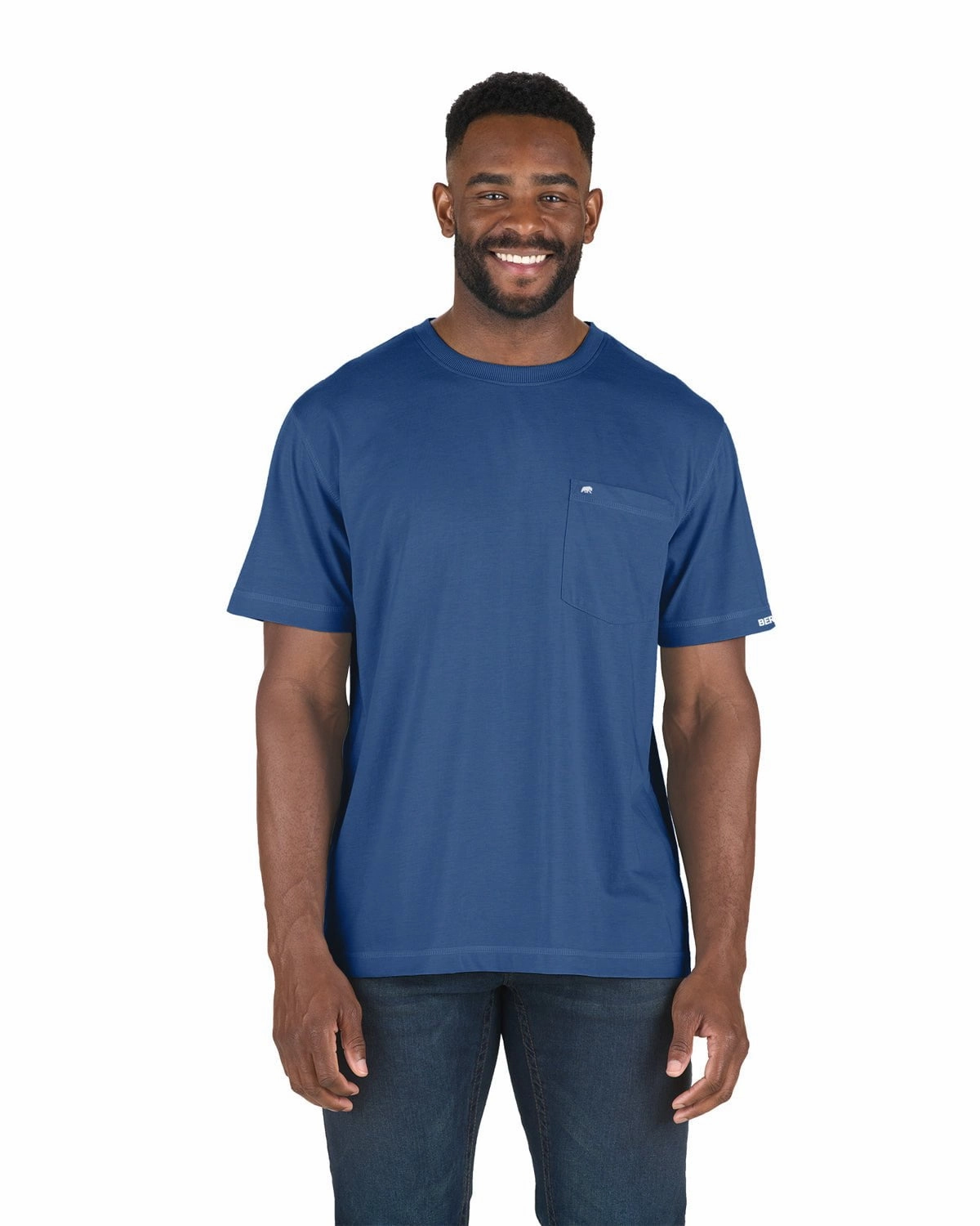 Active Wear Casual Comfort Top Berne Mens Performance Pocket Blue Cotton Blend S/S T-Shirt