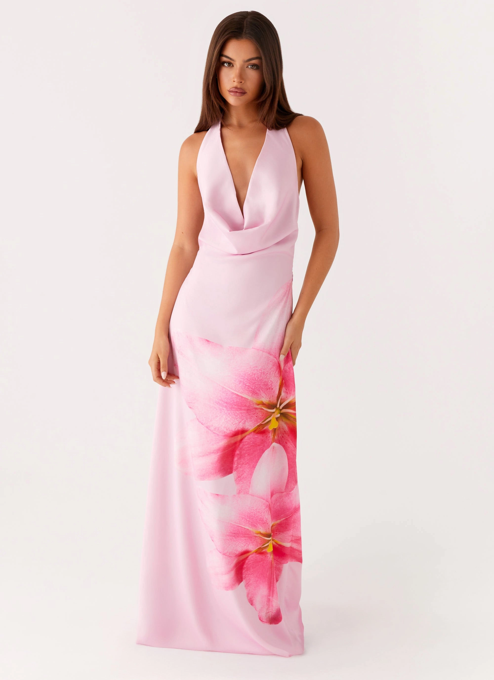 Bryony Cowl Maxi Dress - Pink Simple Shape