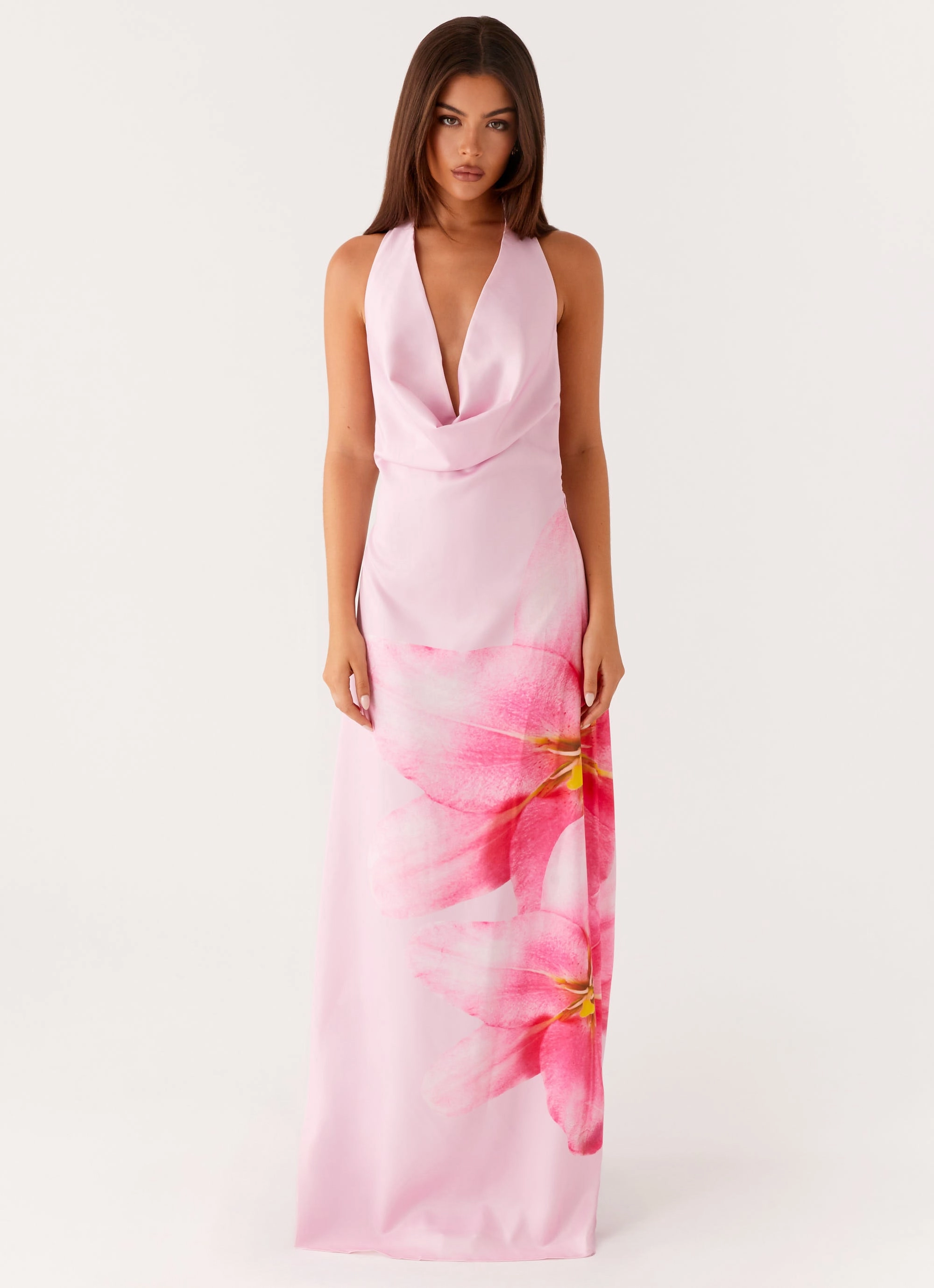 Chill Lines Luxury-Fabric Bryony Cowl Maxi Dress - Pink