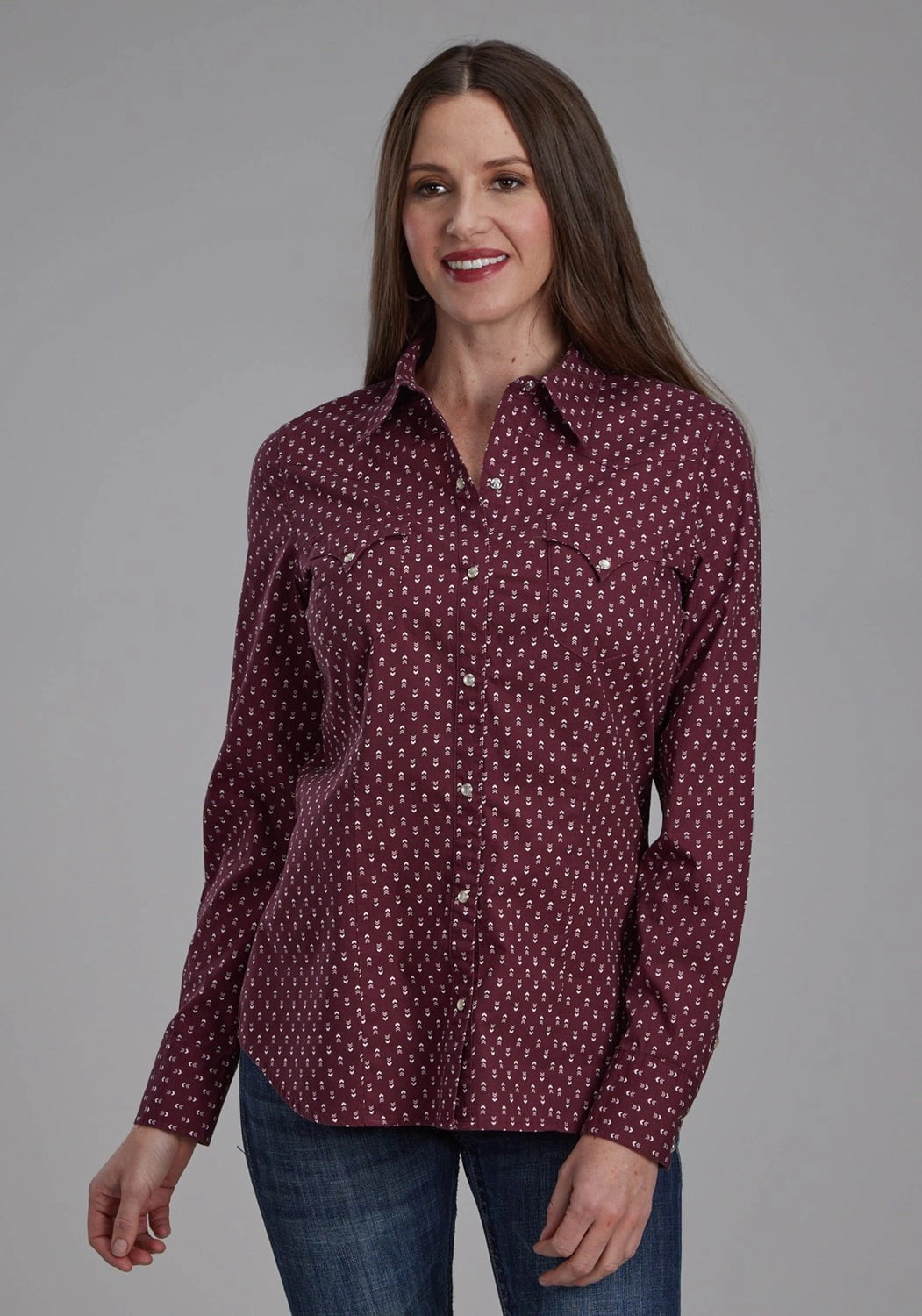 Designer Touch Roper Womens 2174 Arrow Print Red 100% Cotton L/S Shirt
