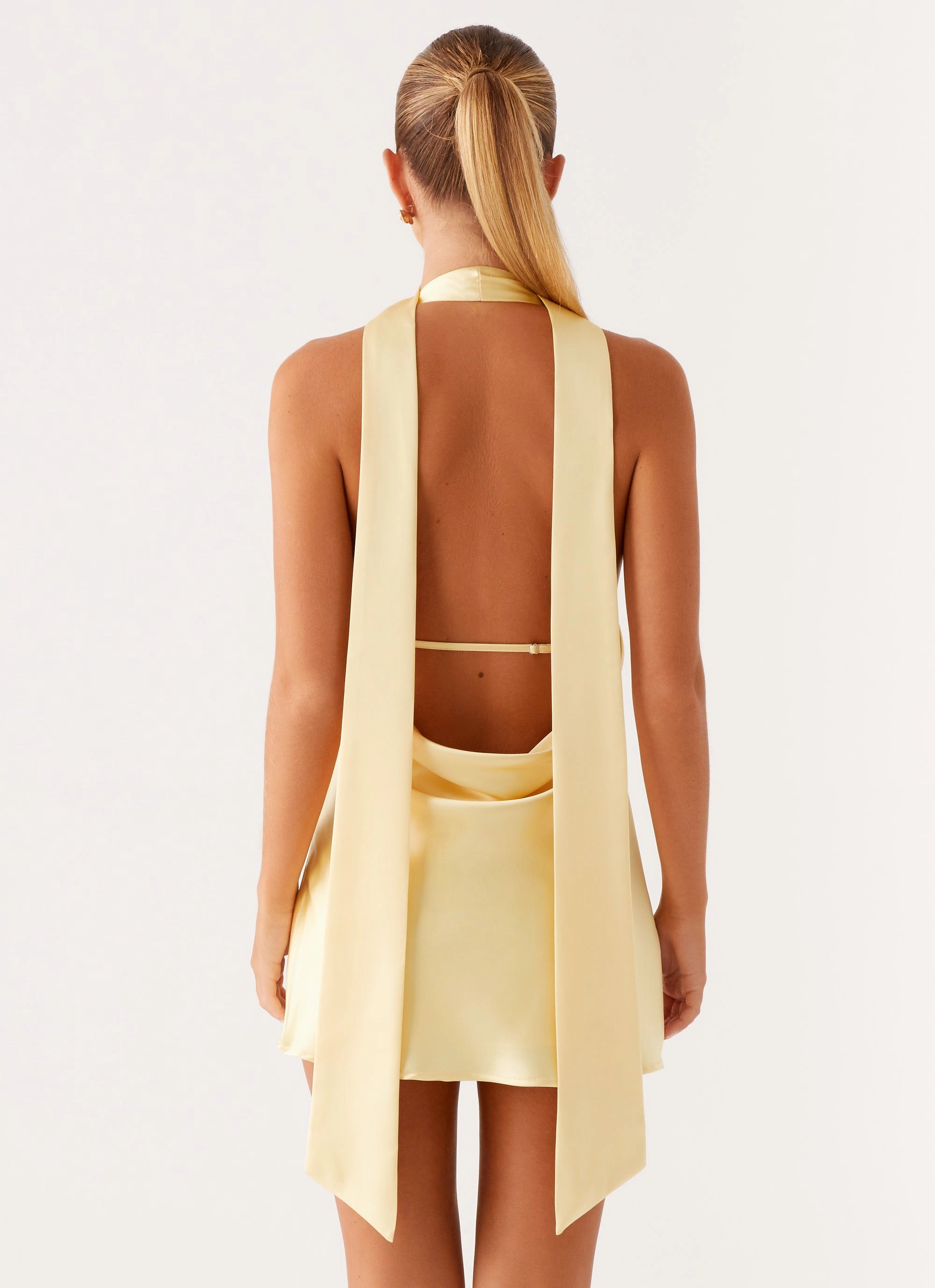 Alicia Satin Halter Mini Dress - Pastel Yellow Heavyweight Warmth Puffer Design