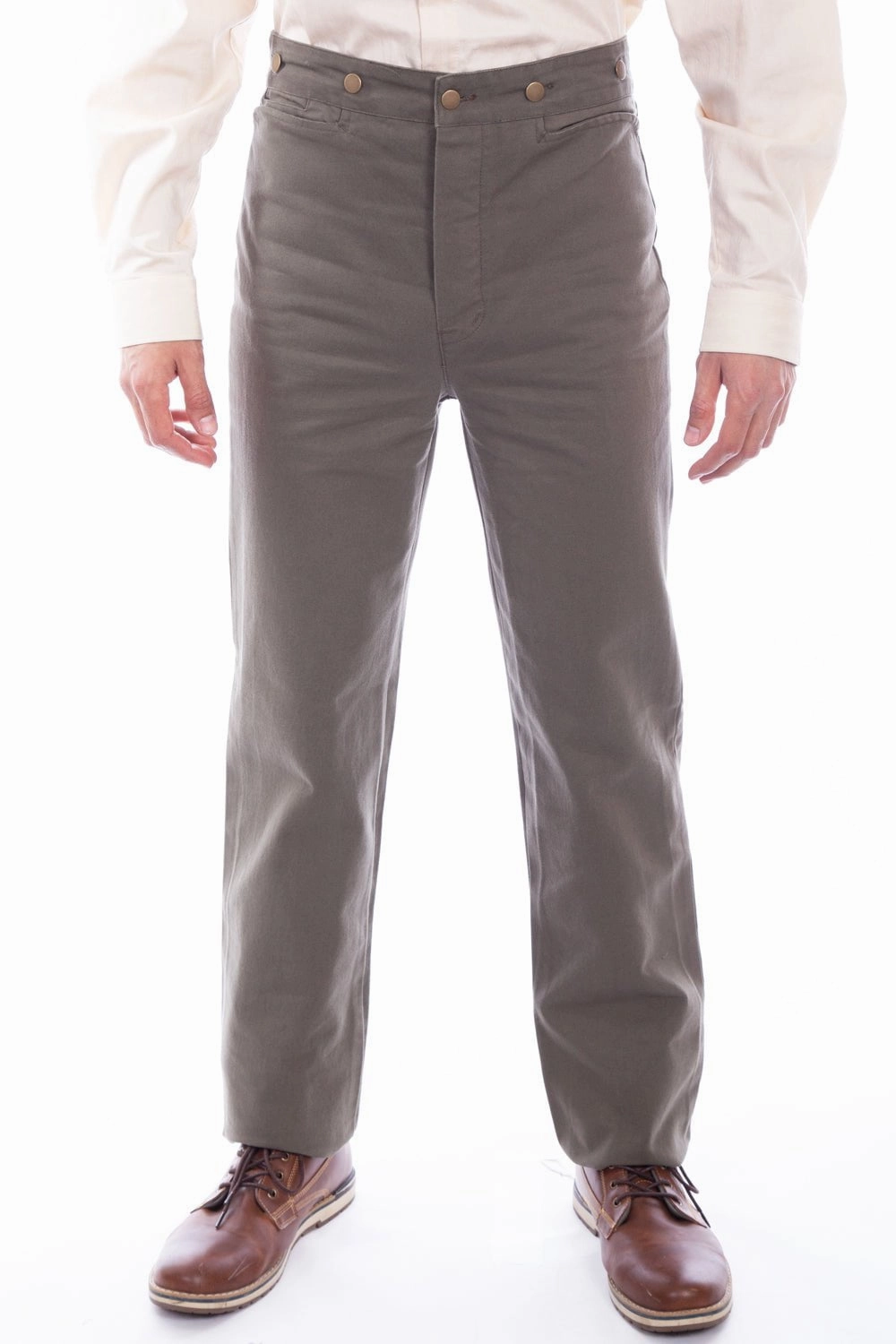 Scully Mens Khaki 100% Cotton 1800s High Rise Pants NoBuckleDesign