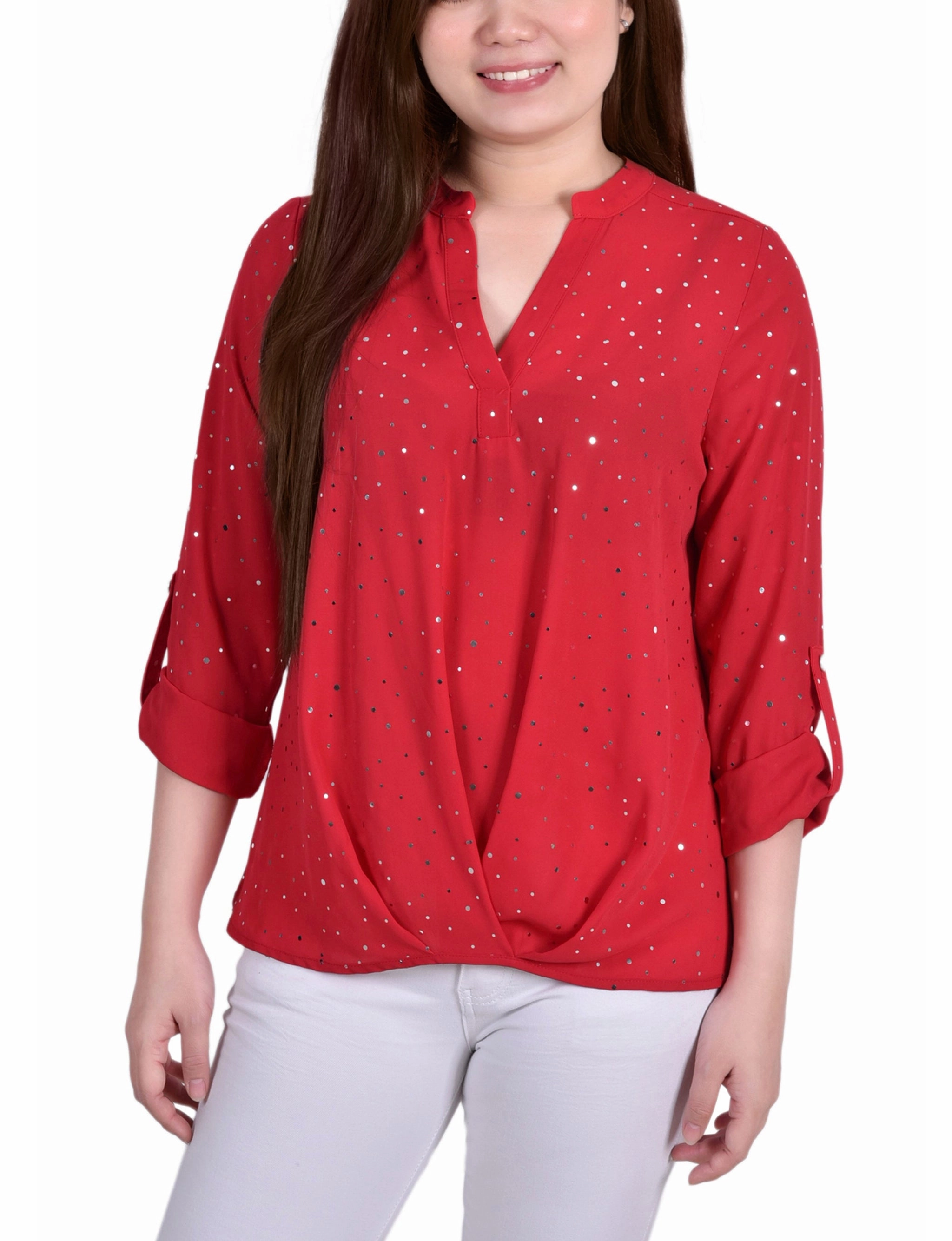 MultiPocket Active Tee 3/4 Sleeve Metallic Dot Blouse