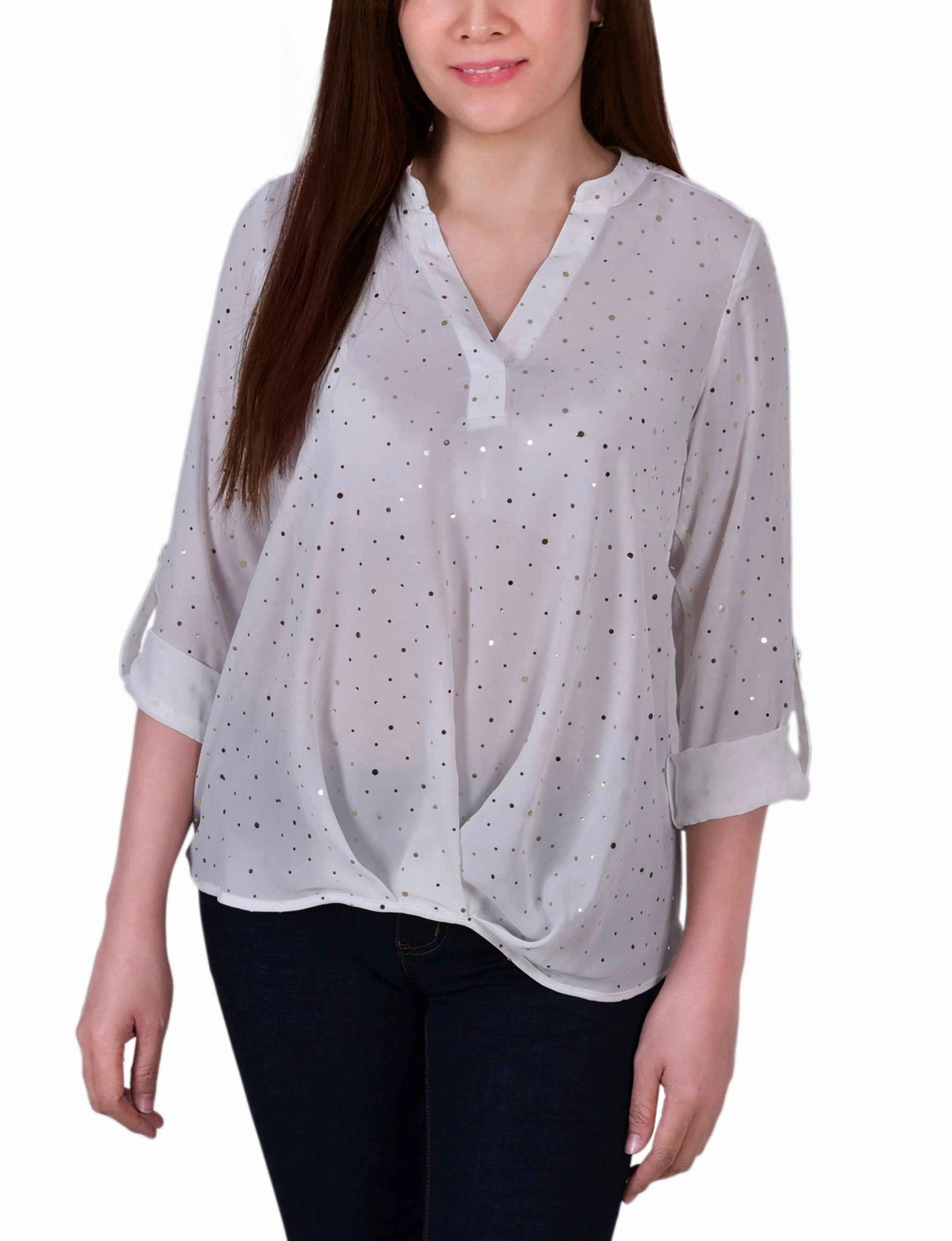 Stay Cool Technology Natural Fiber Blend 3/4 Sleeve Metallic Dot Blouse