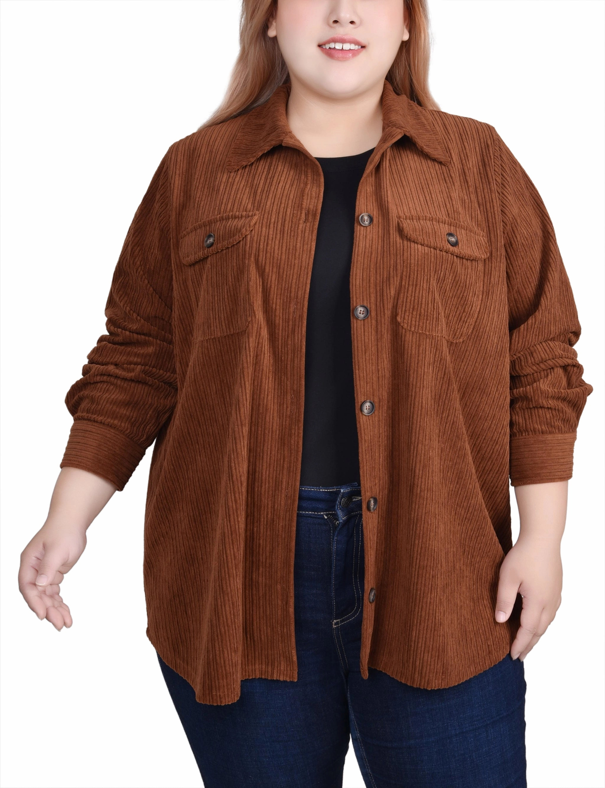AbrasionResistantEdging AntiSnag Fabric Plus Size Long Sleeve Corduroy Shirt Jacket