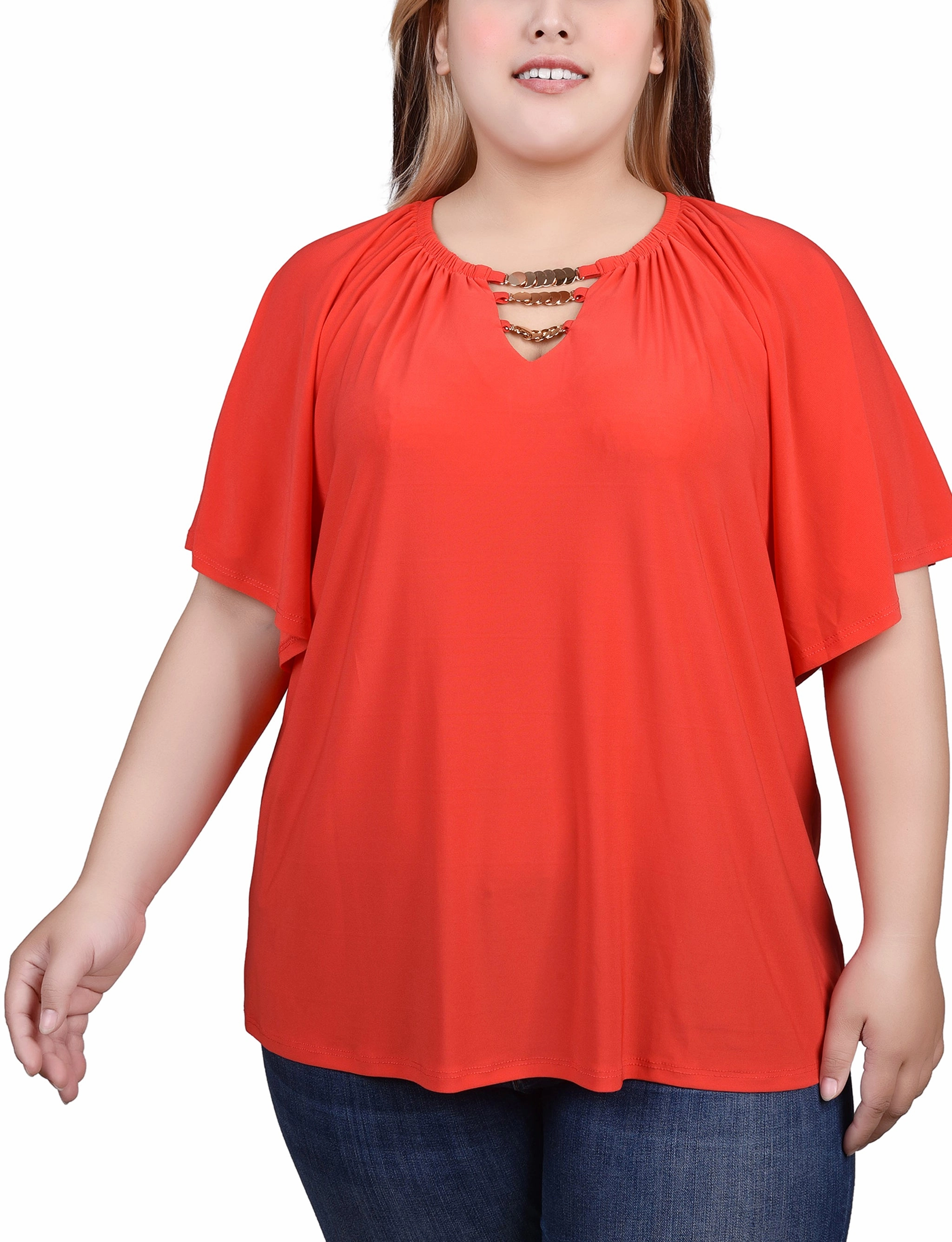 Luxe Look Relax Appeal Plus Size Raglan Sleeve Top With Chain Details
