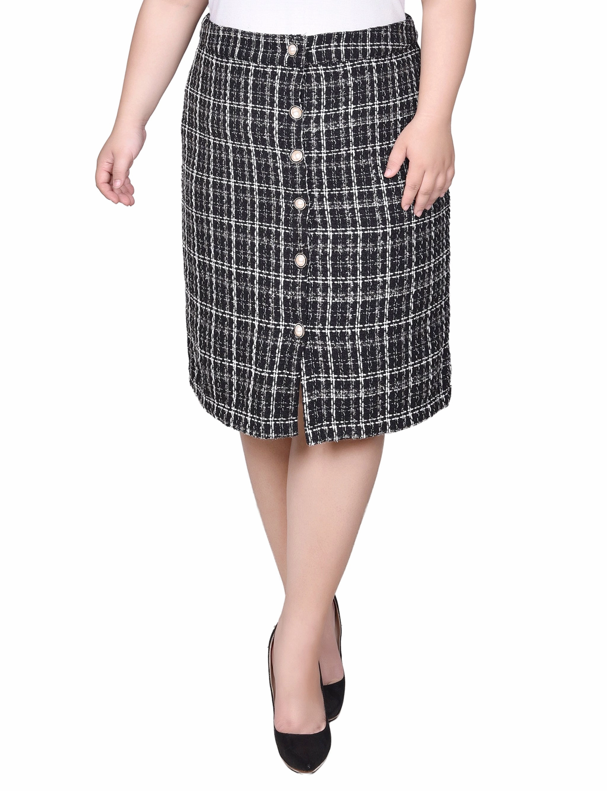 Cool Motion Sleeveless Cut Plus Size Knee Length Slim Tweed Knit Skirt