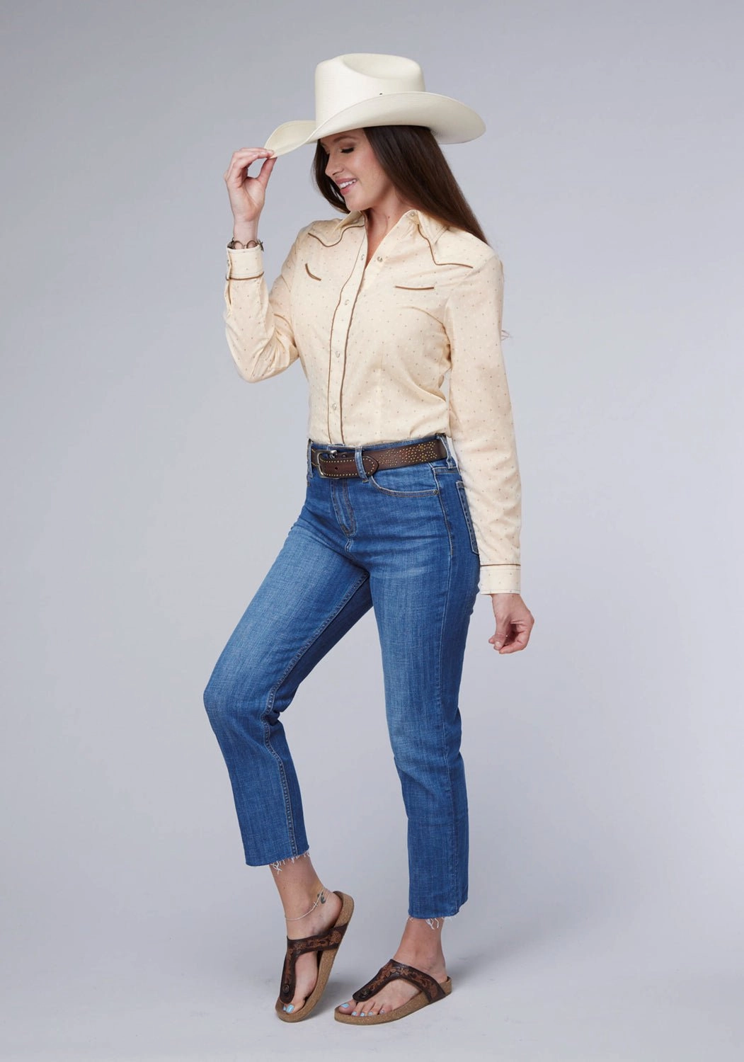 Seamless Shoulder Roper Womens Diamond Wallpaper White/Cream Poly/Cotton L/S Shirt