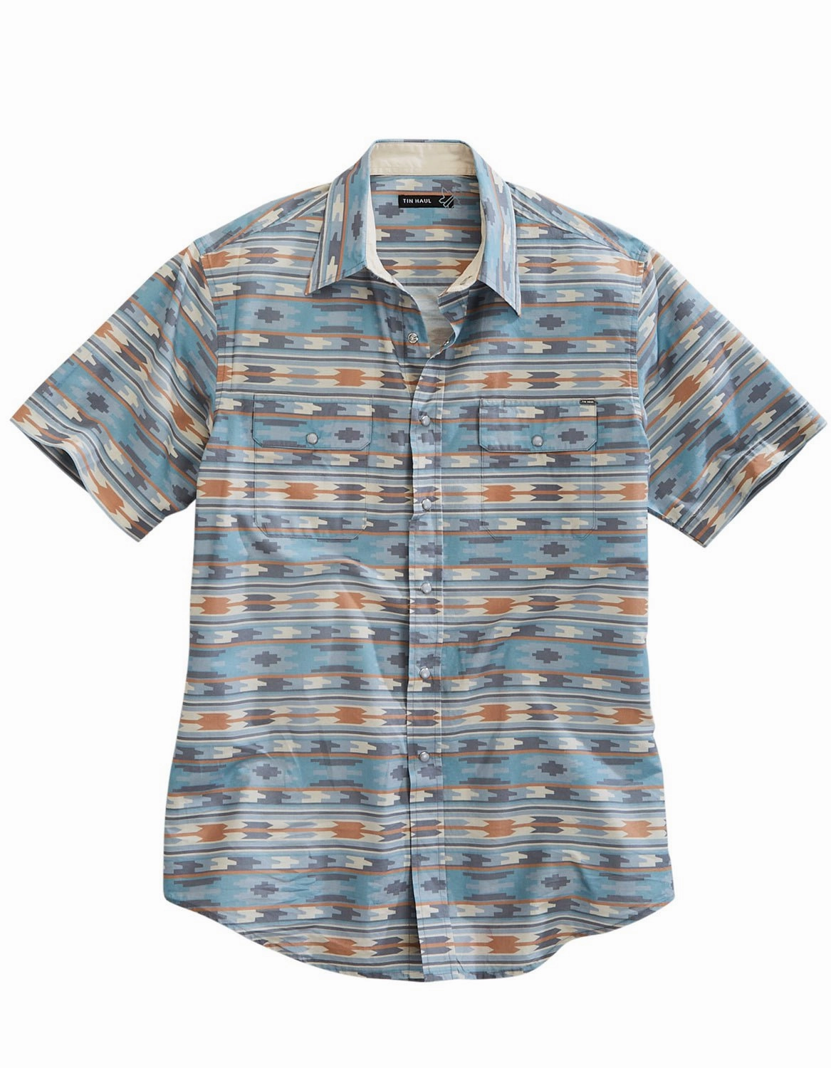 Oversized style Petite Cut Tin Haul Mens 1955 Ghost Aztec Grey 100% Cotton S/S Shirt